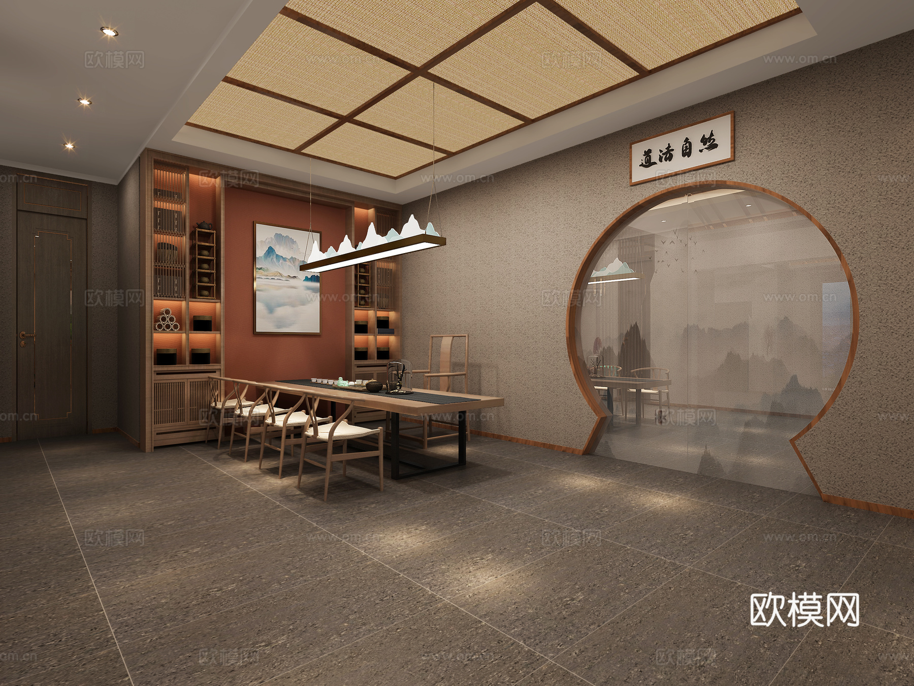 新中式餐饮饭店3d模型下载（渲染图2）