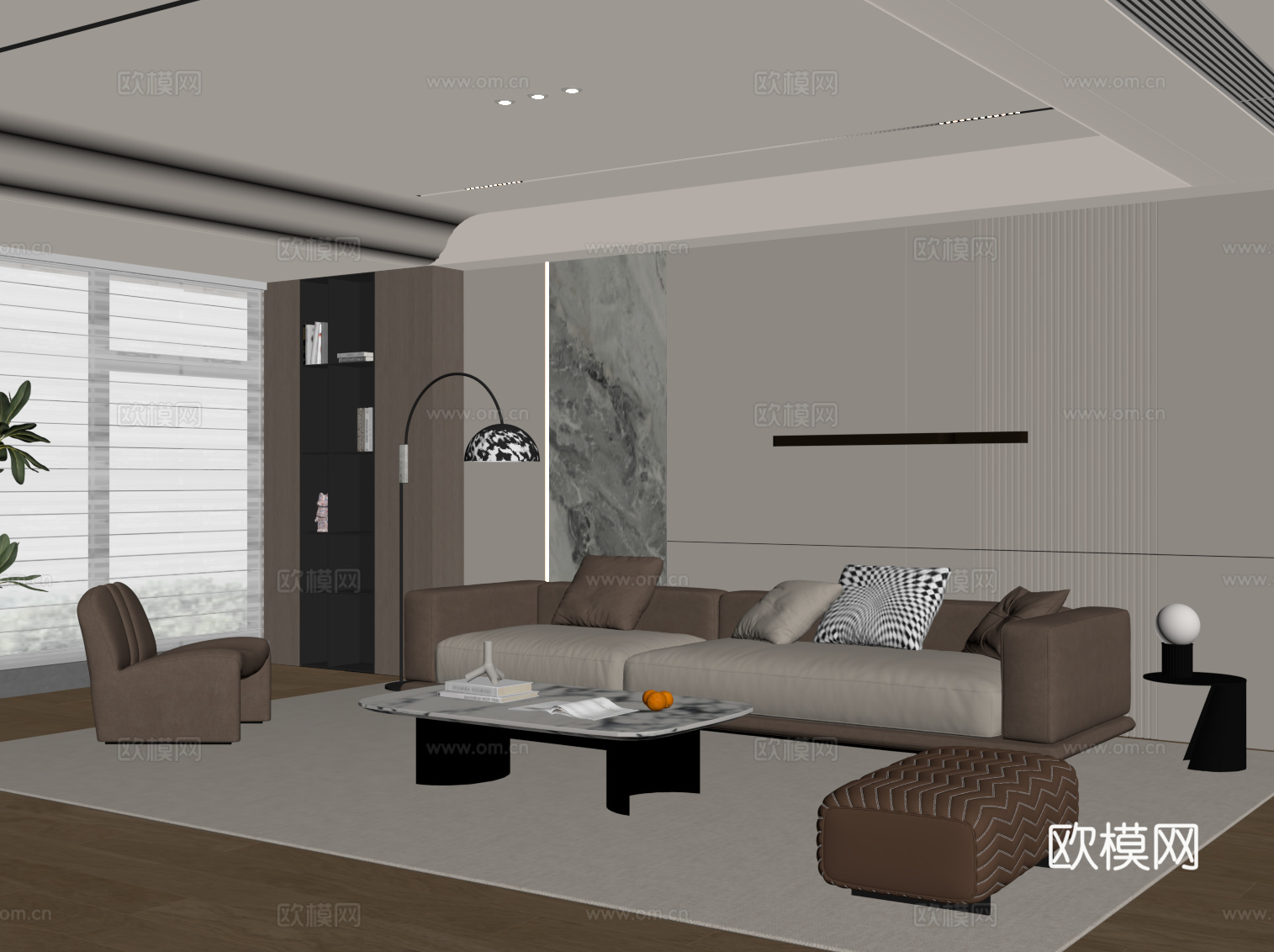 现代客厅 沙发茶几组合su模型
