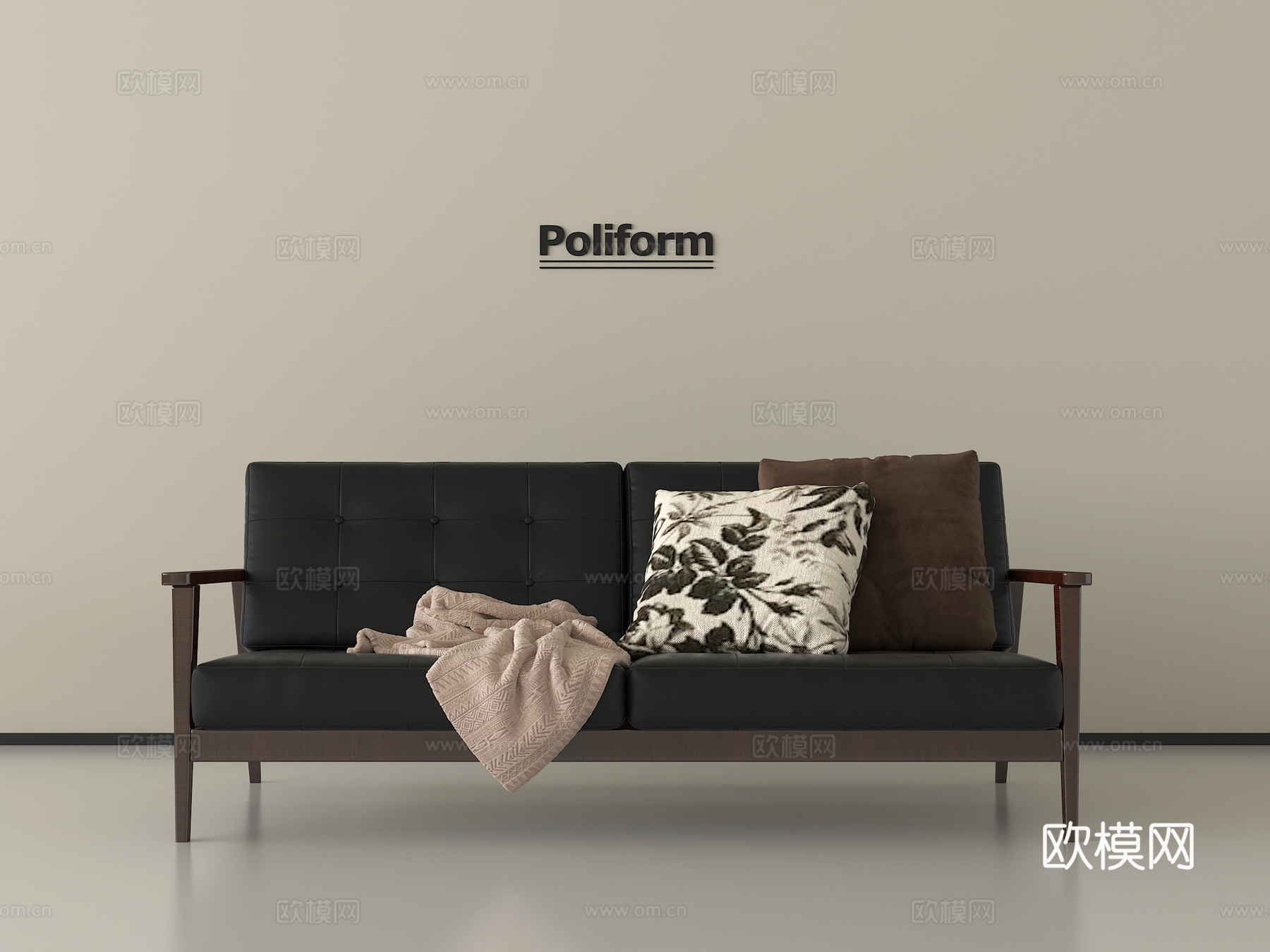 中古风多人沙发 直排沙发 布艺沙发3d模型下载