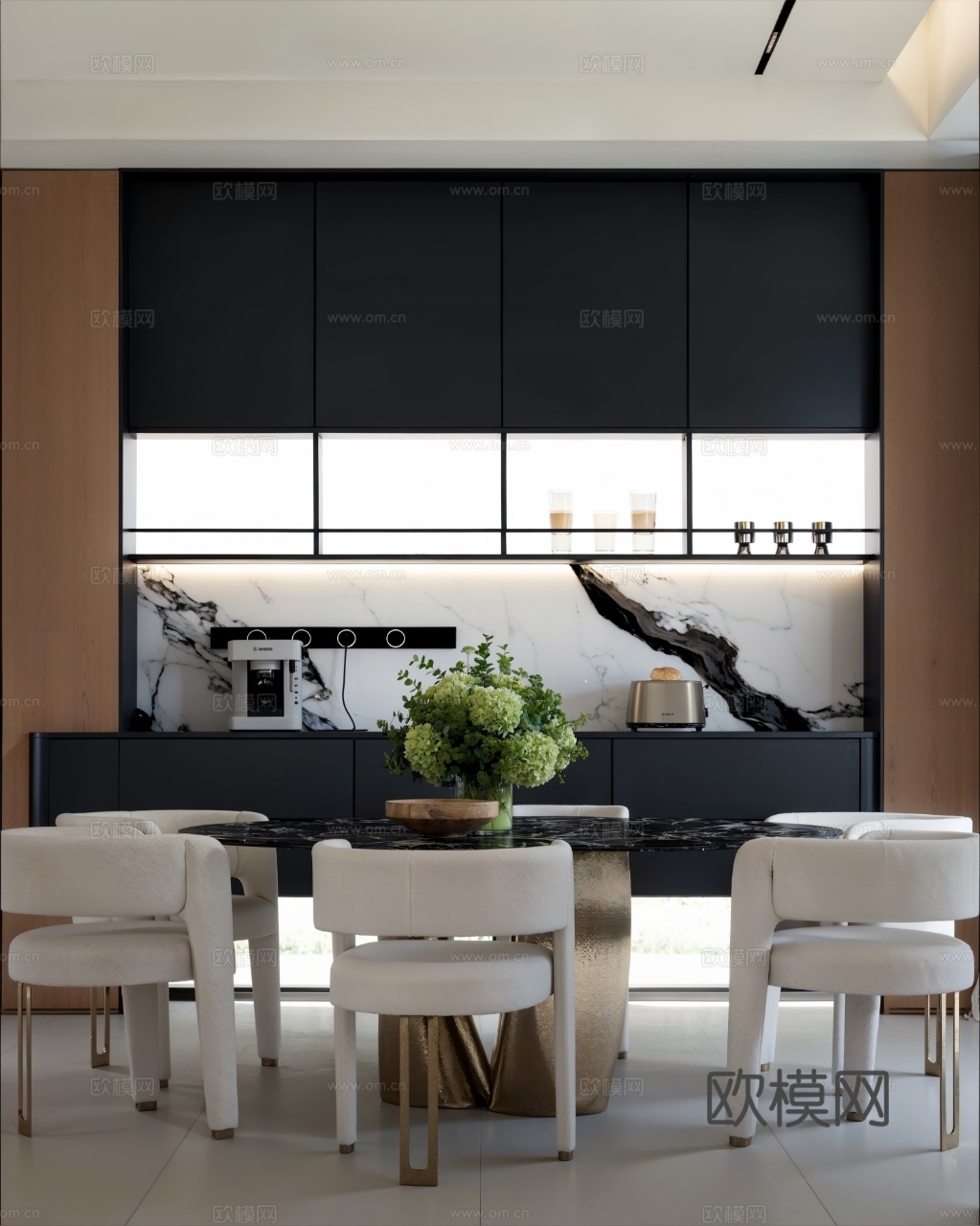 现代轻奢意式风格餐厅3d模型下载