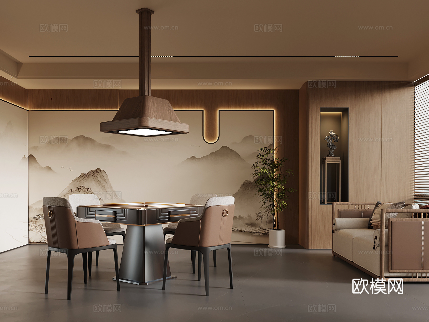 新中式麻将室3d模型下载