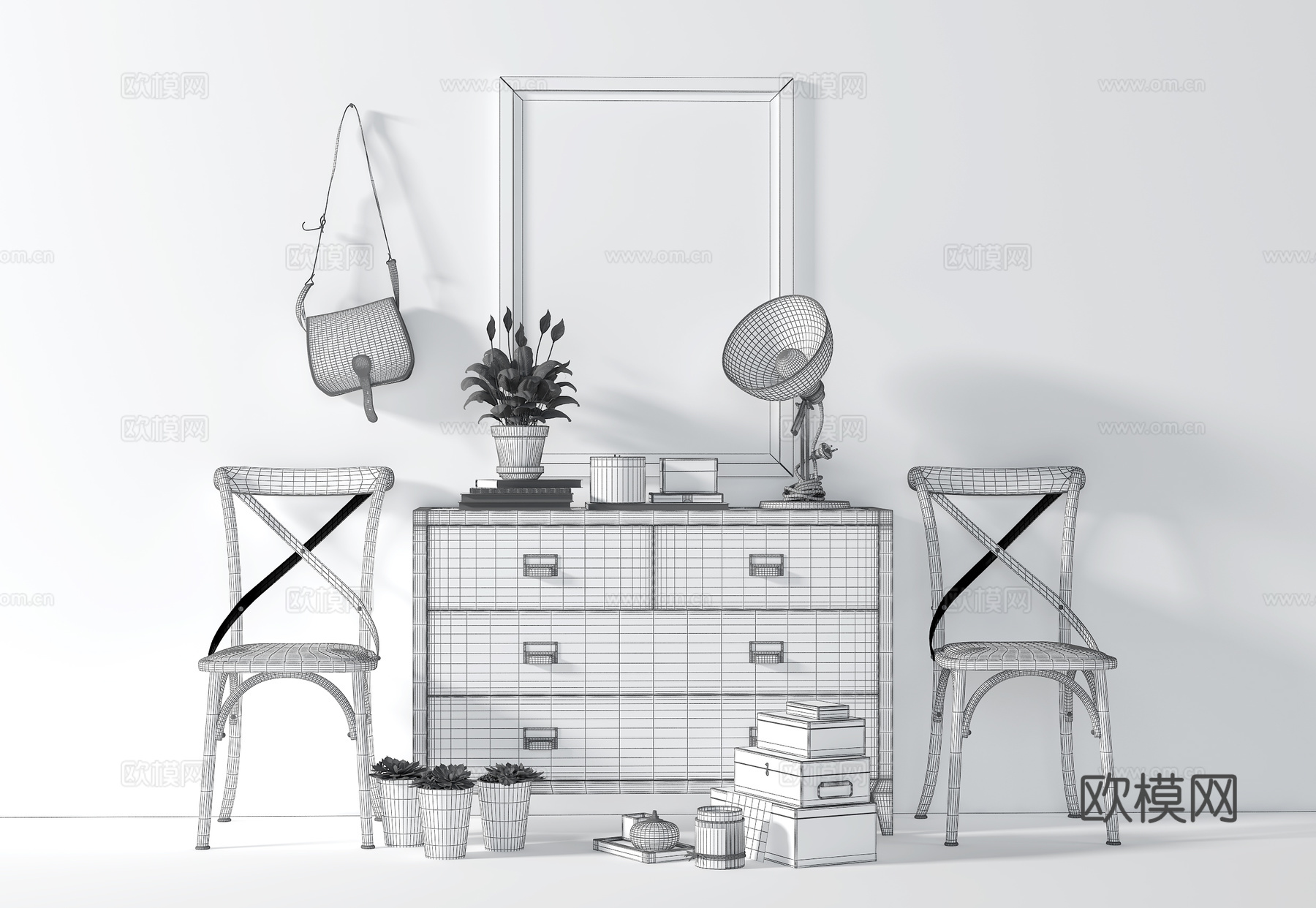 工业风边柜 椅子 摆件 饰品 挂画3d模型下载（渲染图4）