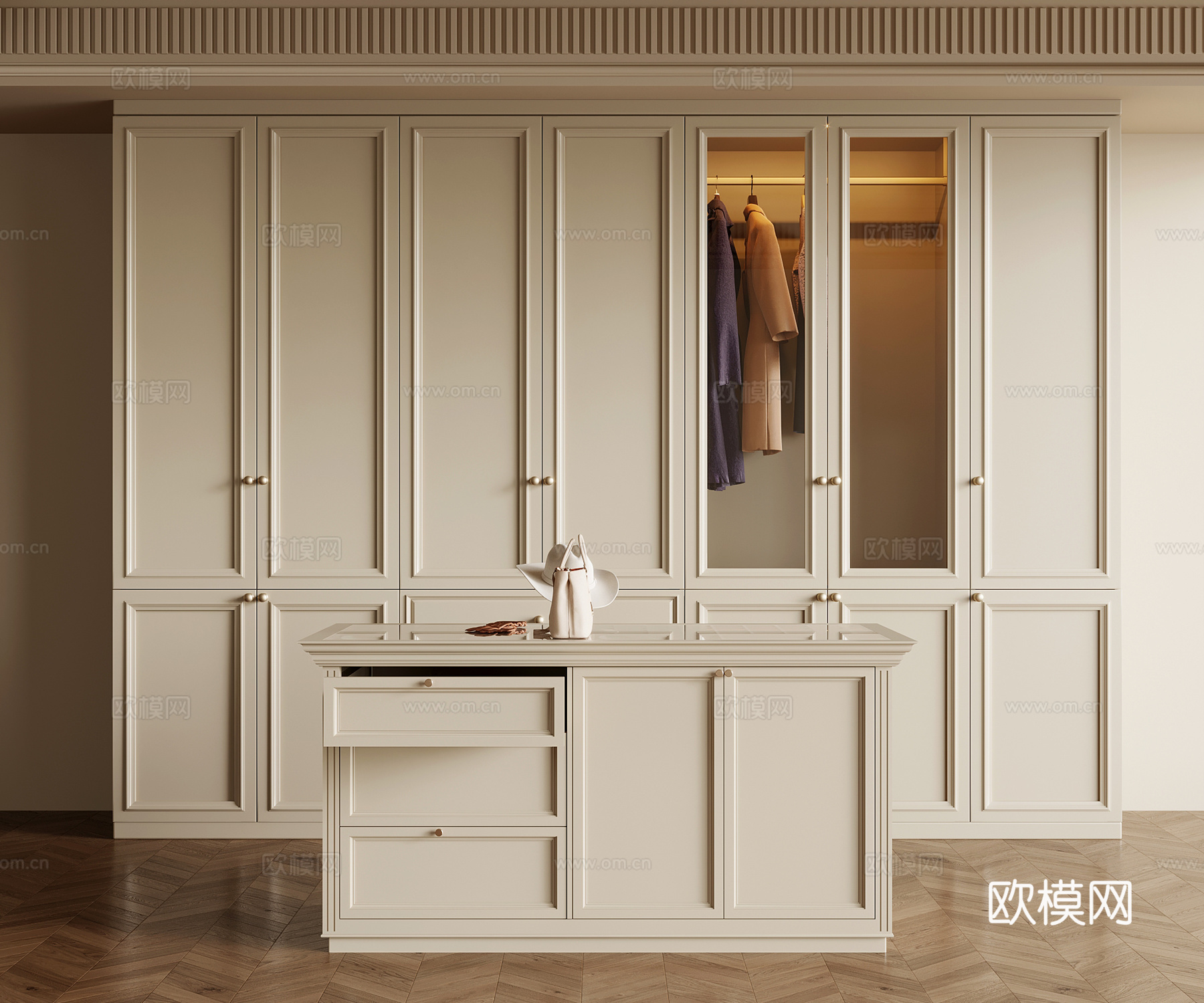 法式奶油风衣柜 中岛柜 首饰柜3d模型下载