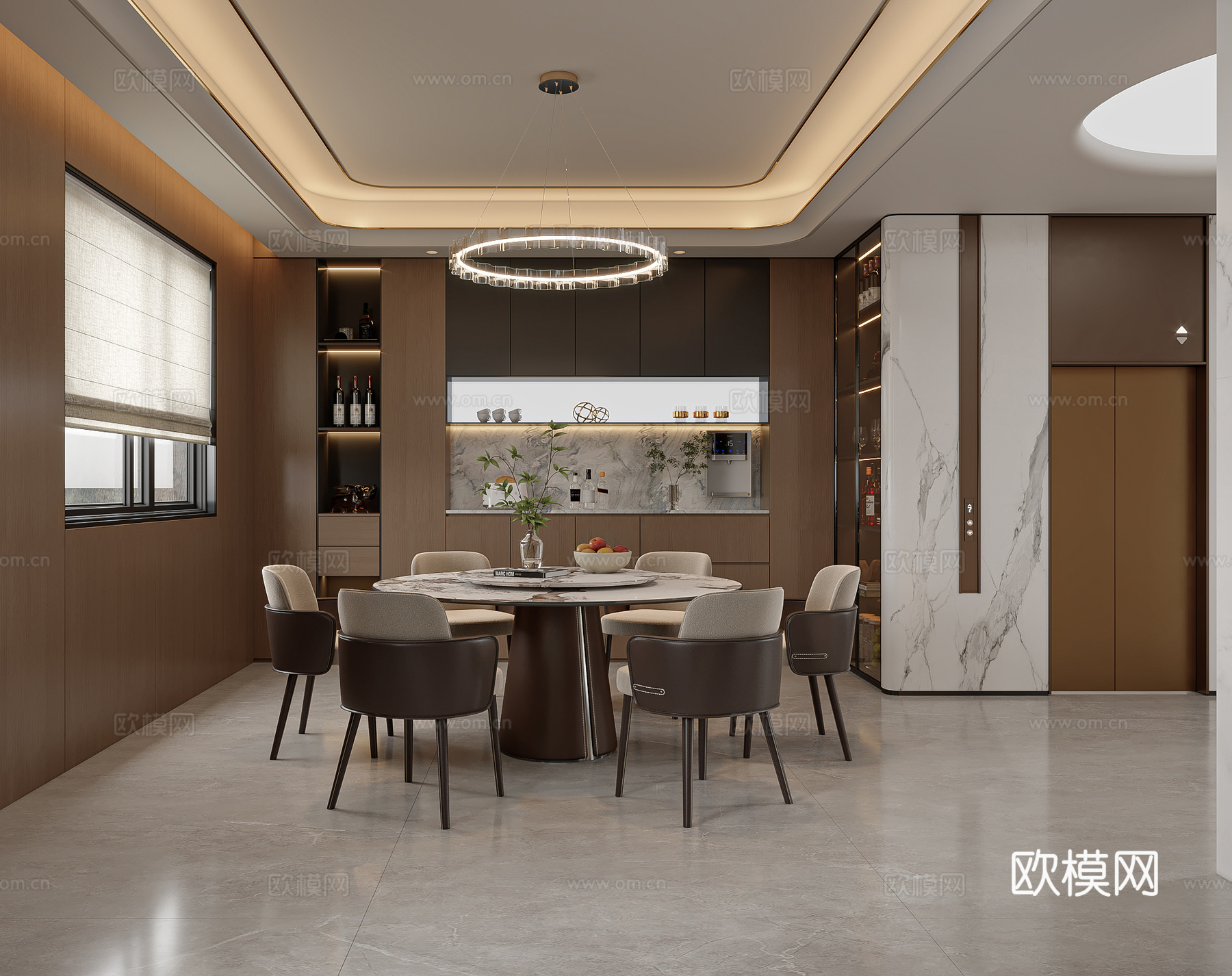 意式轻奢别墅客餐厅3d模型下载（渲染图2）