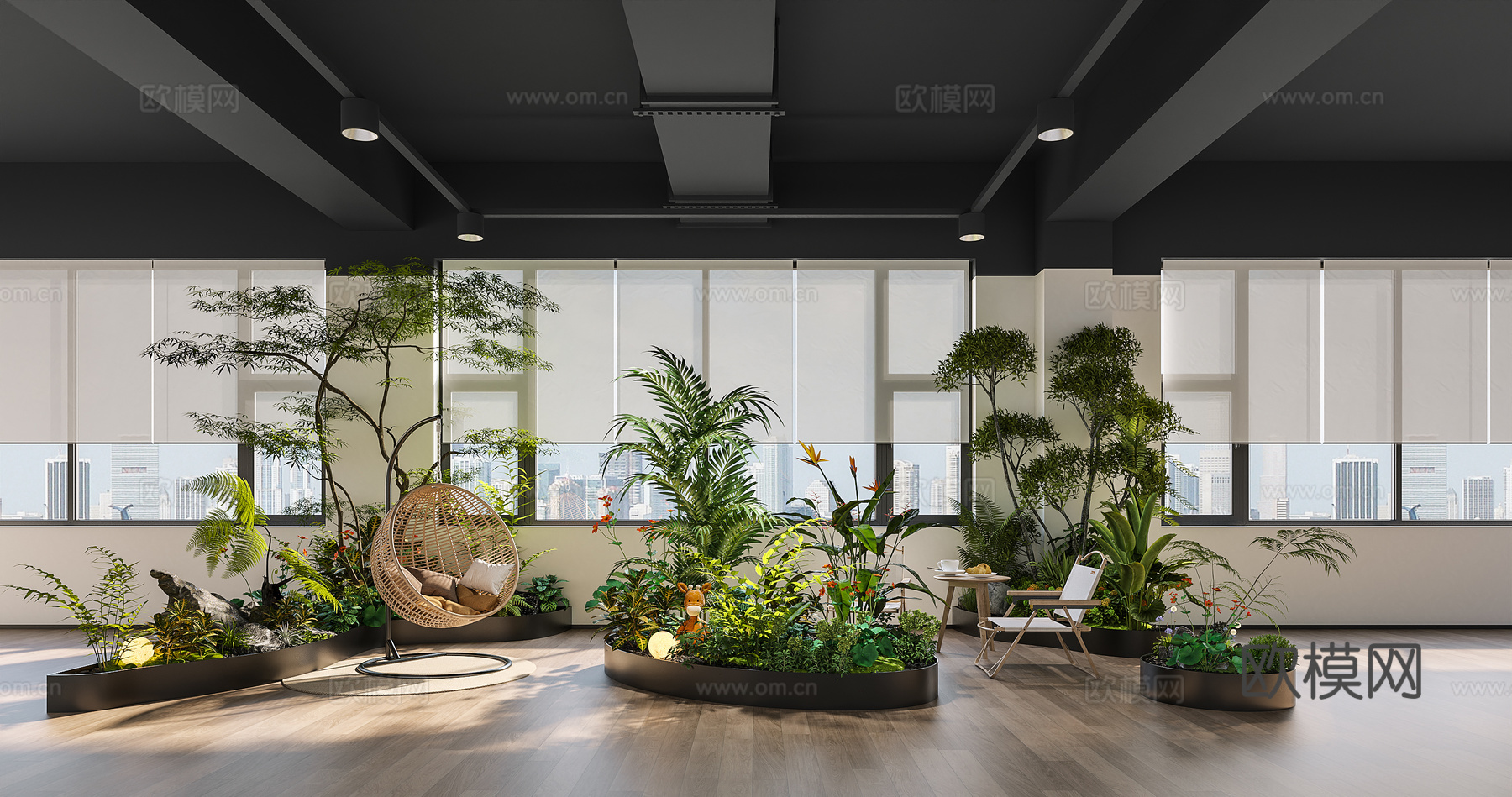 现代公司绿植休息区3d模型