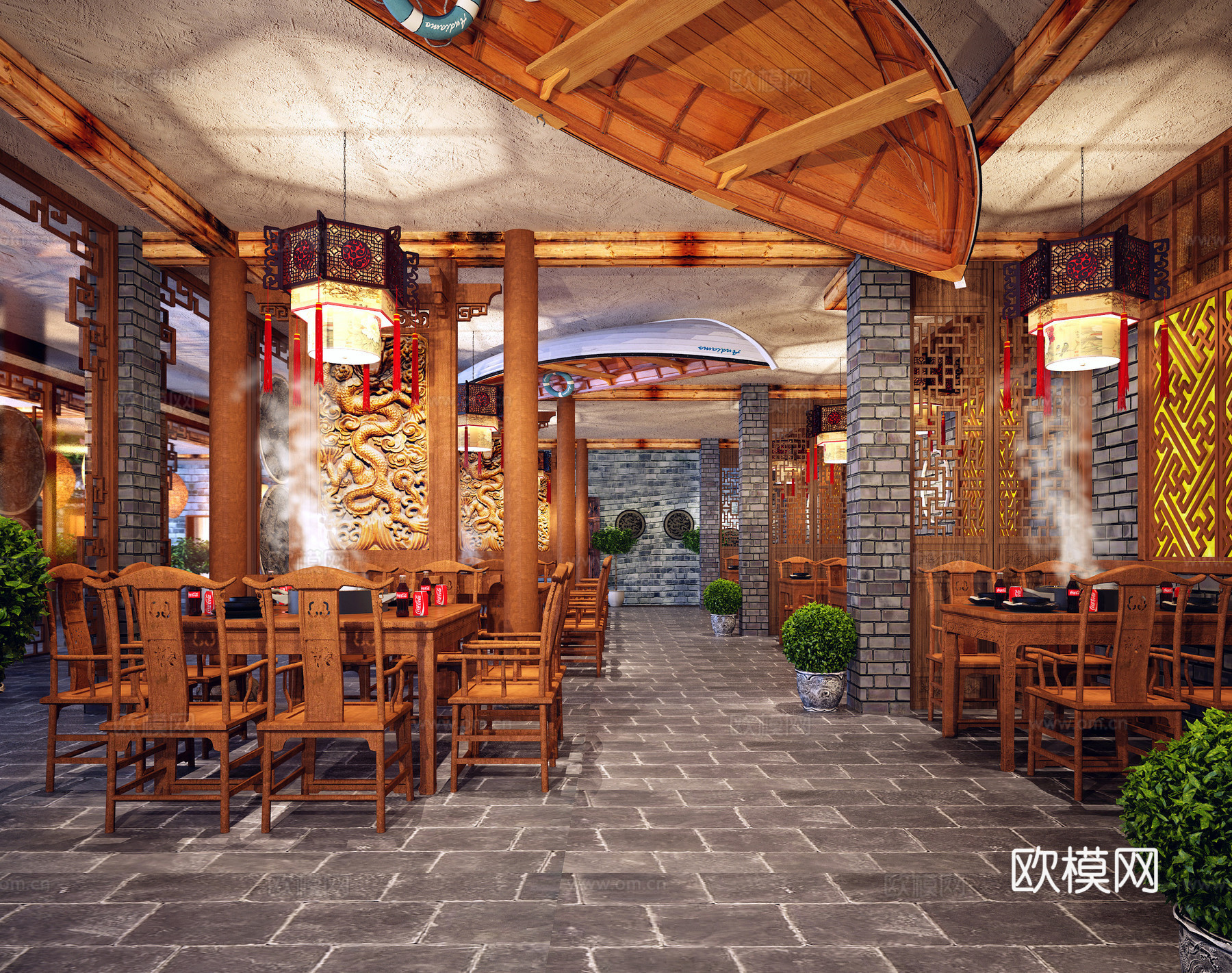 中式火锅店 四川火锅店 麻辣火锅店 木质火锅店 中式火锅店3d模型下载