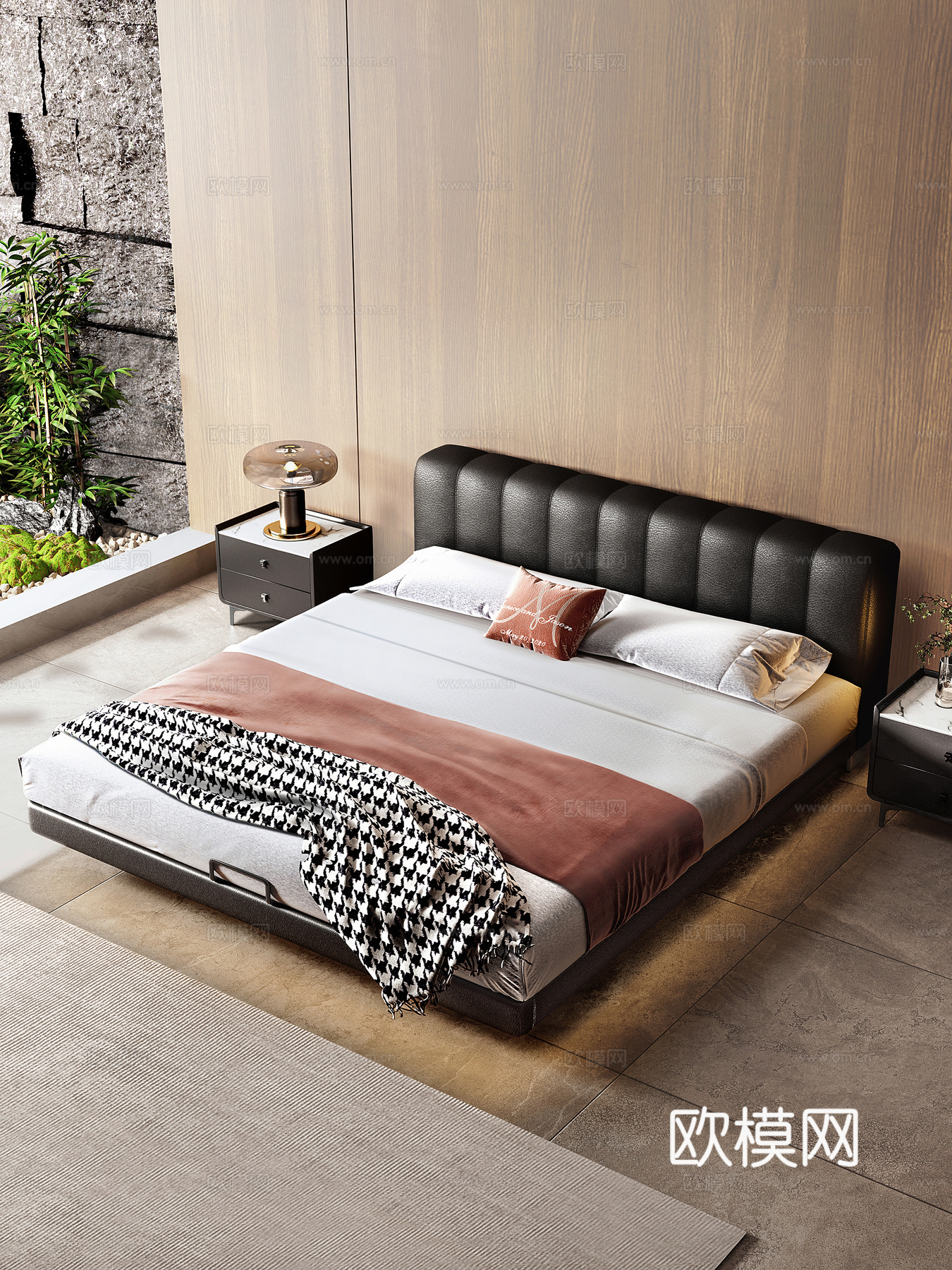 现代床 意式极简床 双人双 悬浮床 钢琴键床 Minotti3d模型下载（渲染图2）