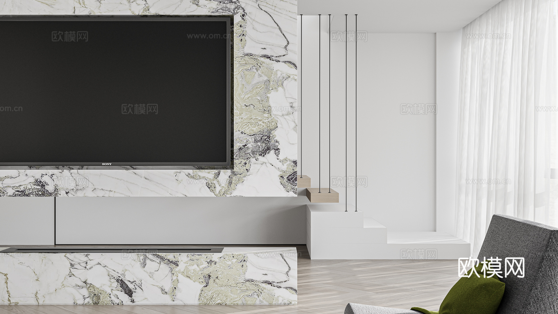 现代大理石电视背景墙免费3d模型下载