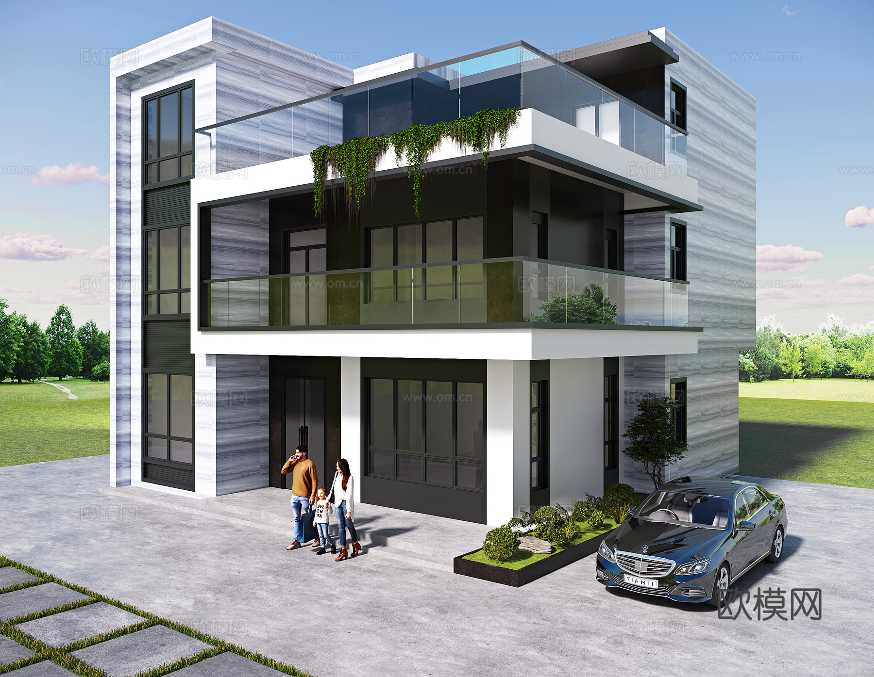 现代别墅外立面3d模型下载