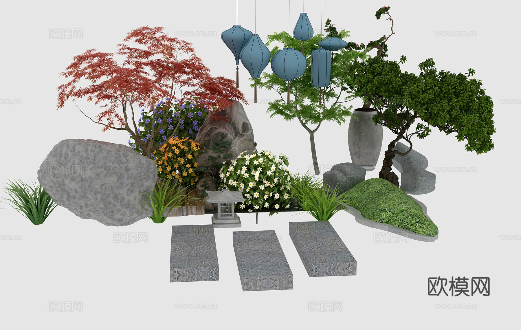 中式户外建筑景观小品3d模型下载