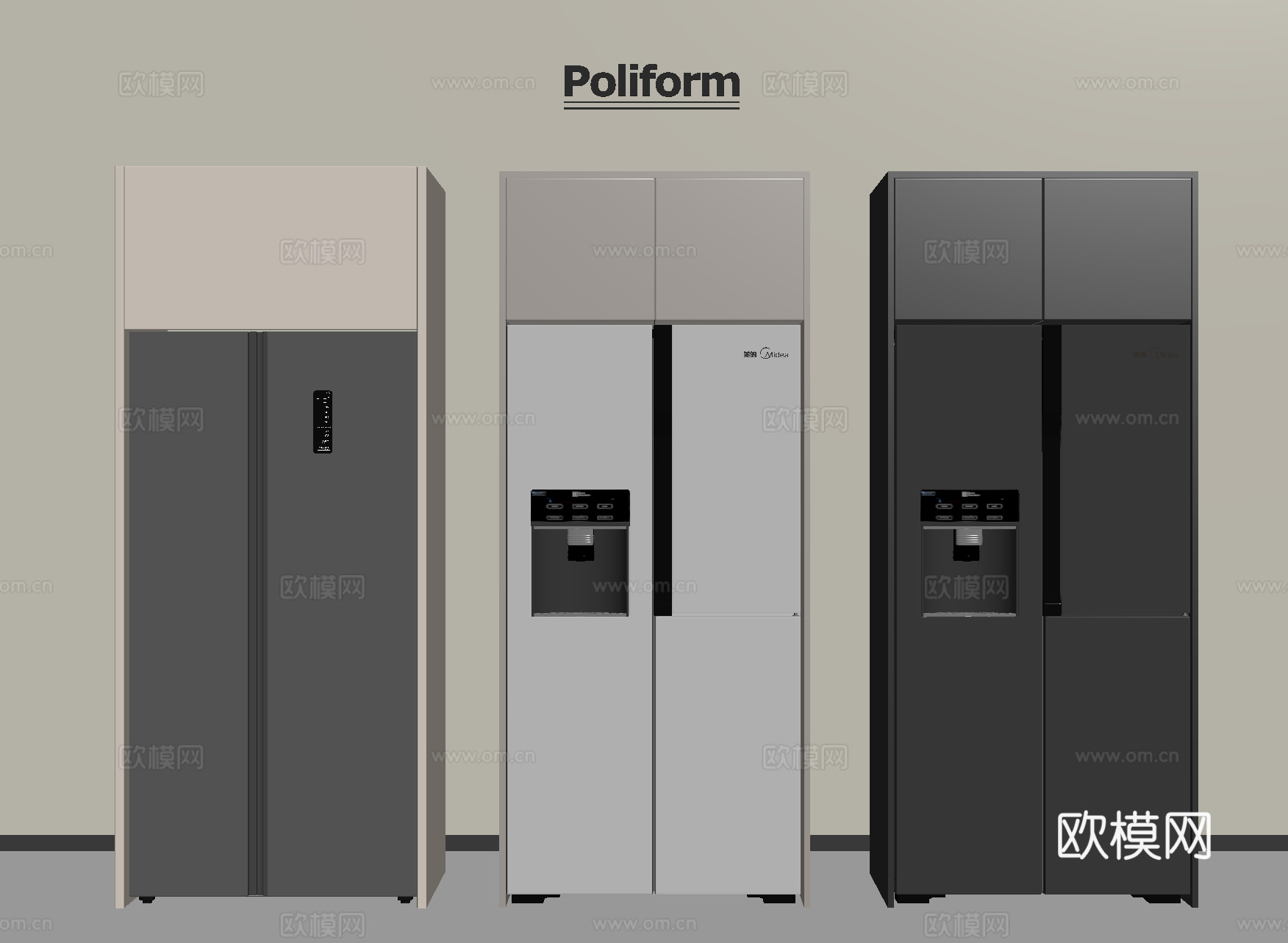 现代冰箱组合  三开门冰箱 双开门冰箱 嵌入式冰箱su模型