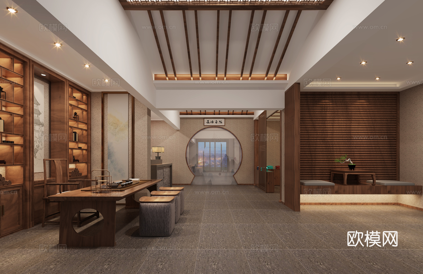 新中式餐饮饭店3d模型下载（渲染图1）