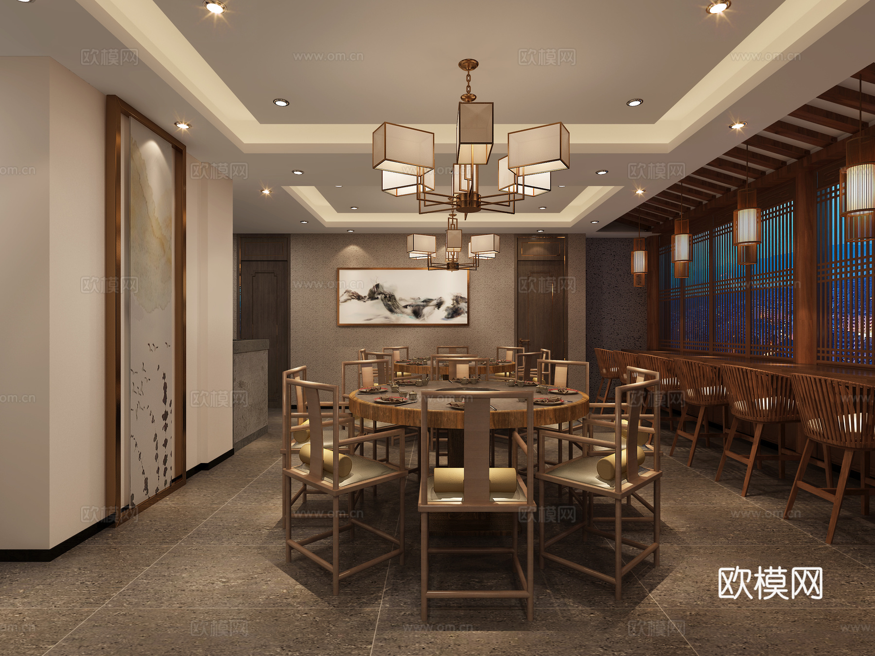 新中式餐饮饭店3d模型下载（渲染图4）