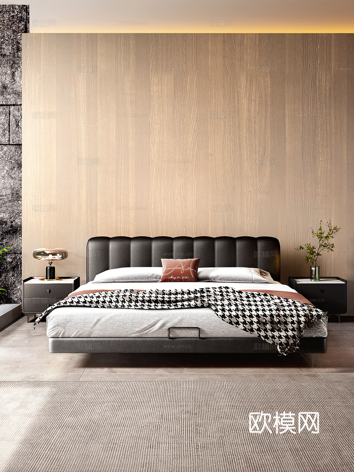 现代床 意式极简床 双人双 悬浮床 钢琴键床 Minotti3d模型下载（渲染图3）