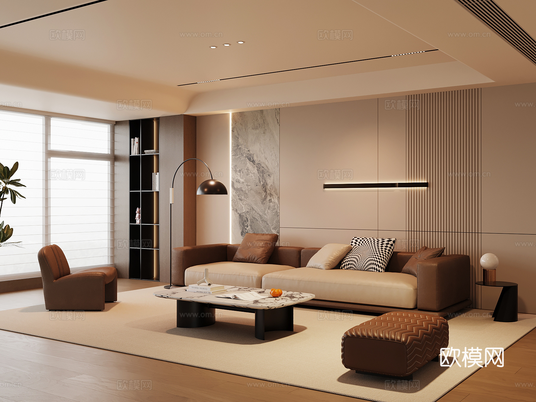 现代客厅 沙发茶几组合su模型
