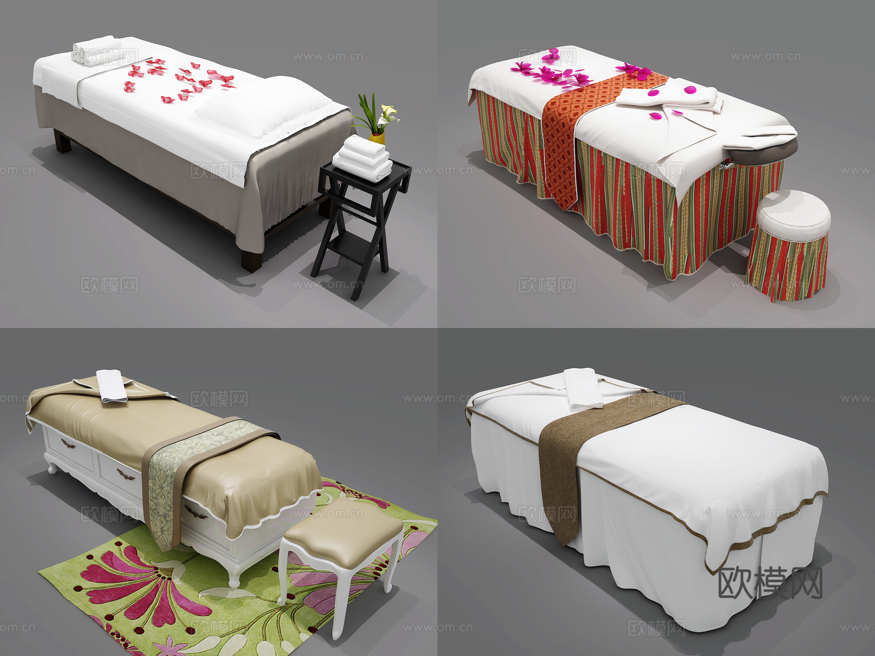 现代按摩床 简欧按摩床 田园按摩床 美容床 会所按摩床3d模型下载