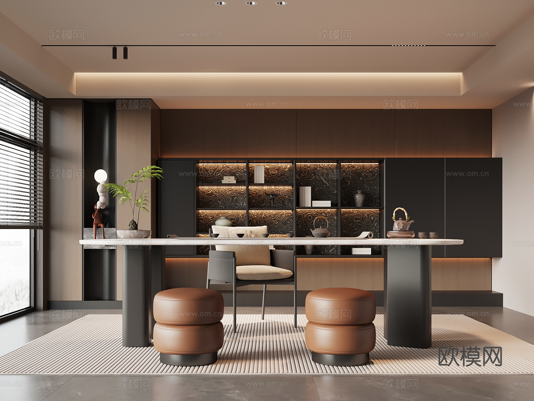 现代意式茶室 茶桌椅 茶室柜 茶柜3d模型下载