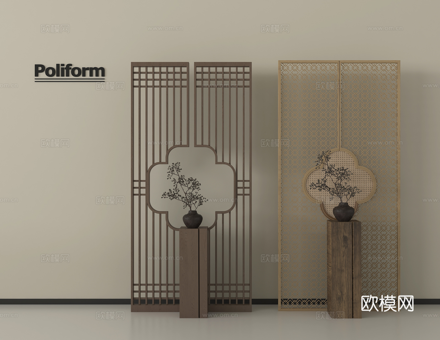 新中式玄关 屏风玄关隔断  花格屏风su模型