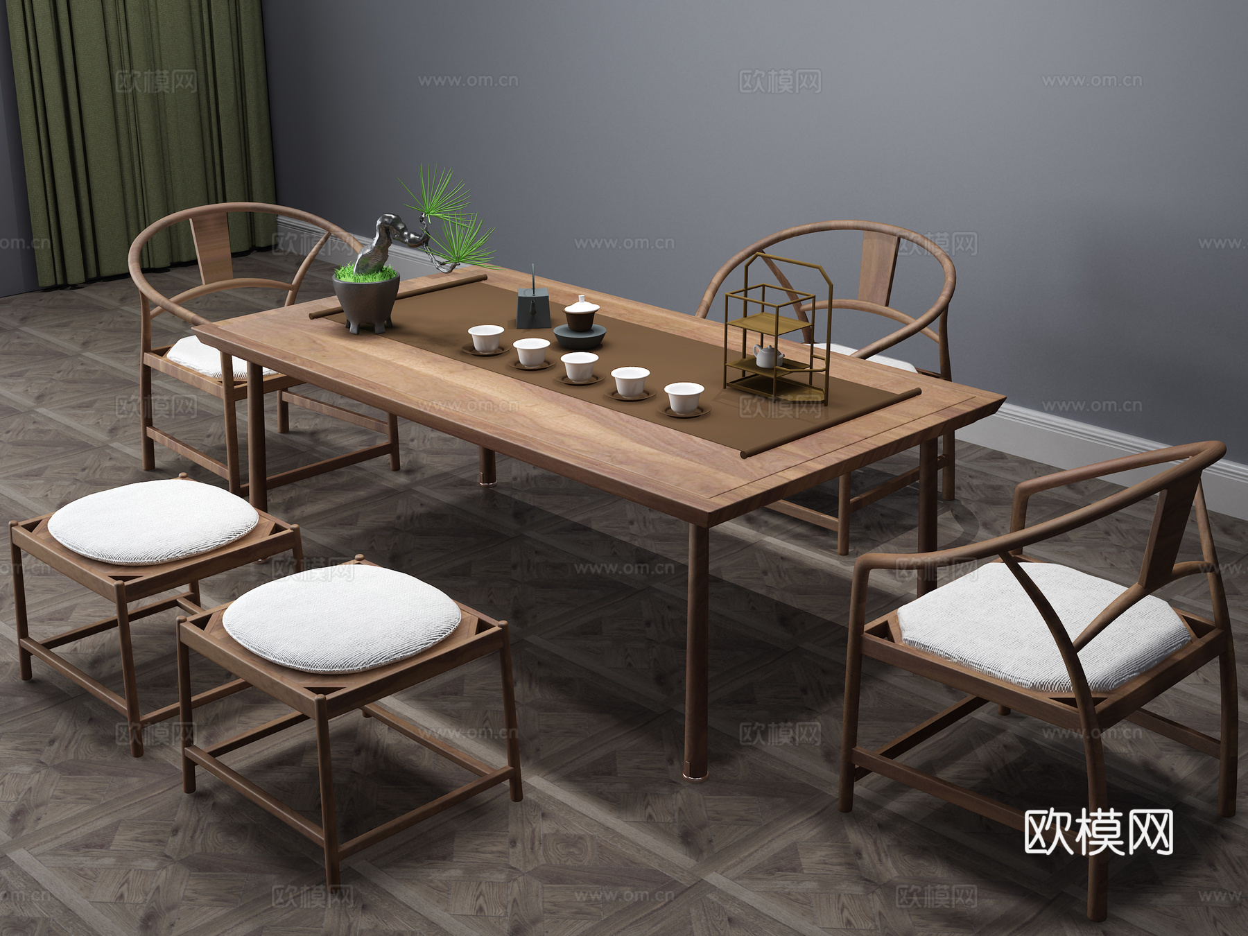 新中式茶桌 茶桌椅 休闲桌3d模型