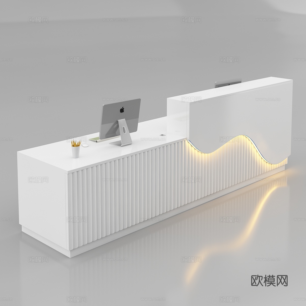现代办公室 办公前台 接待前台 白色烤漆灯带前台灰底图3d模型下载
