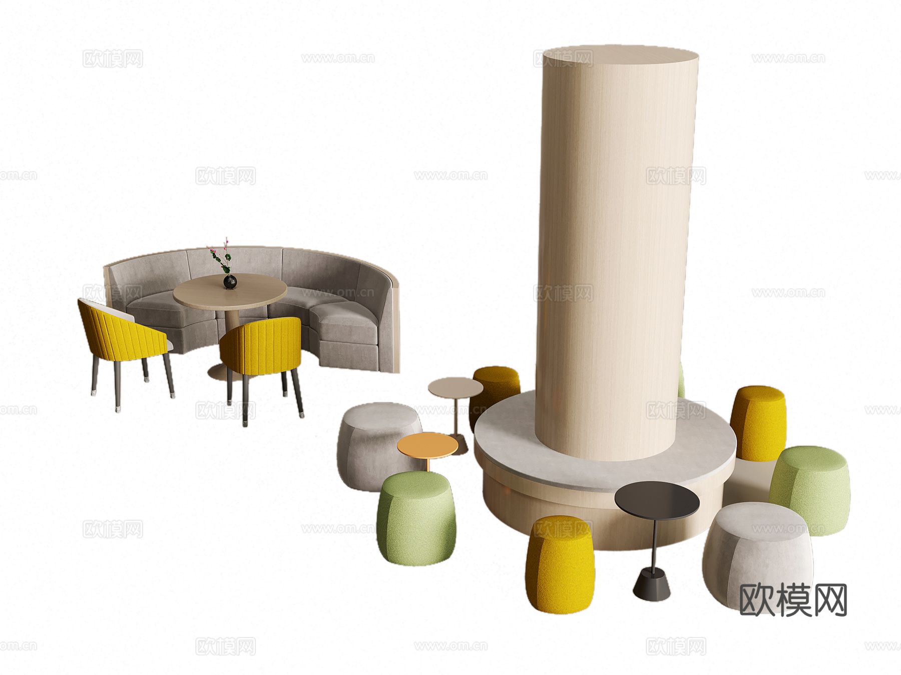 现代卡座 柱子3d模型下载