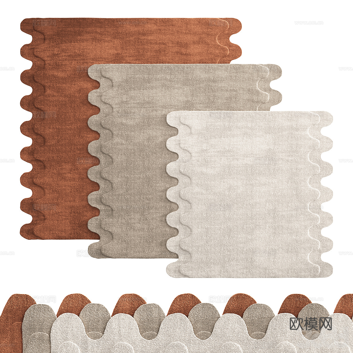 现代奶油风马曼地毯3d模型下载（渲染图1）