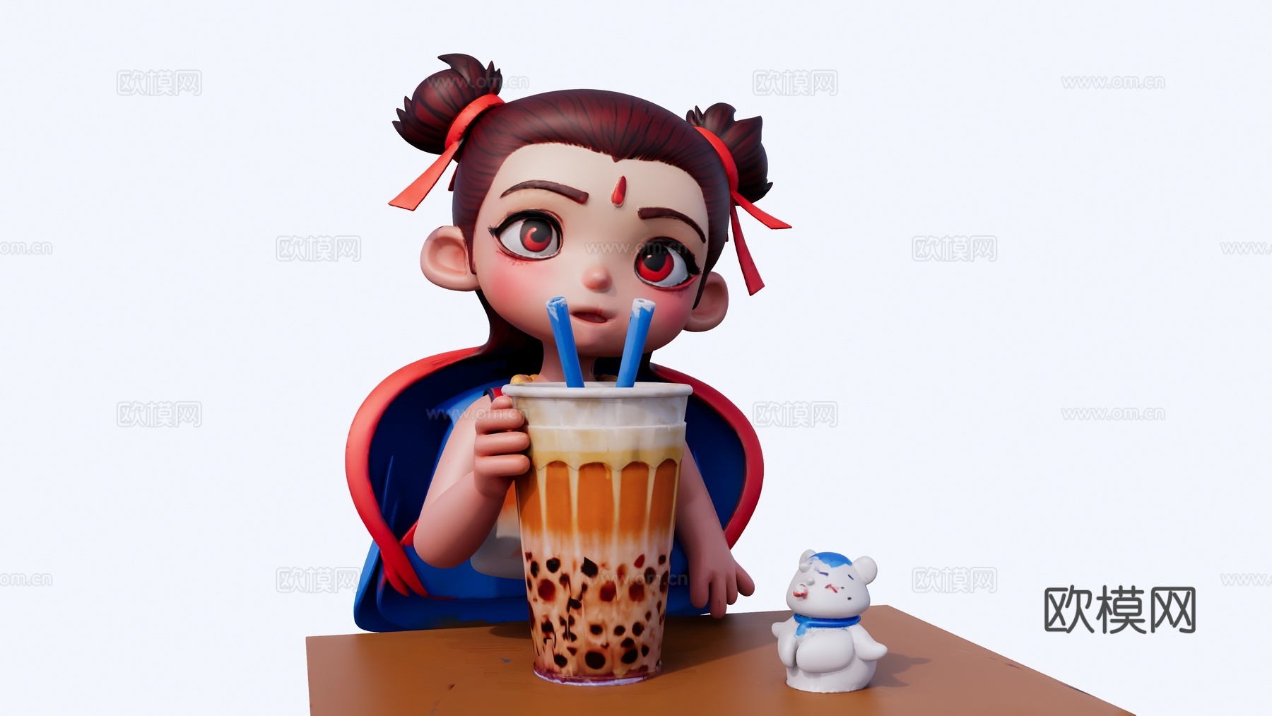 喝奶茶的哪吒su模型