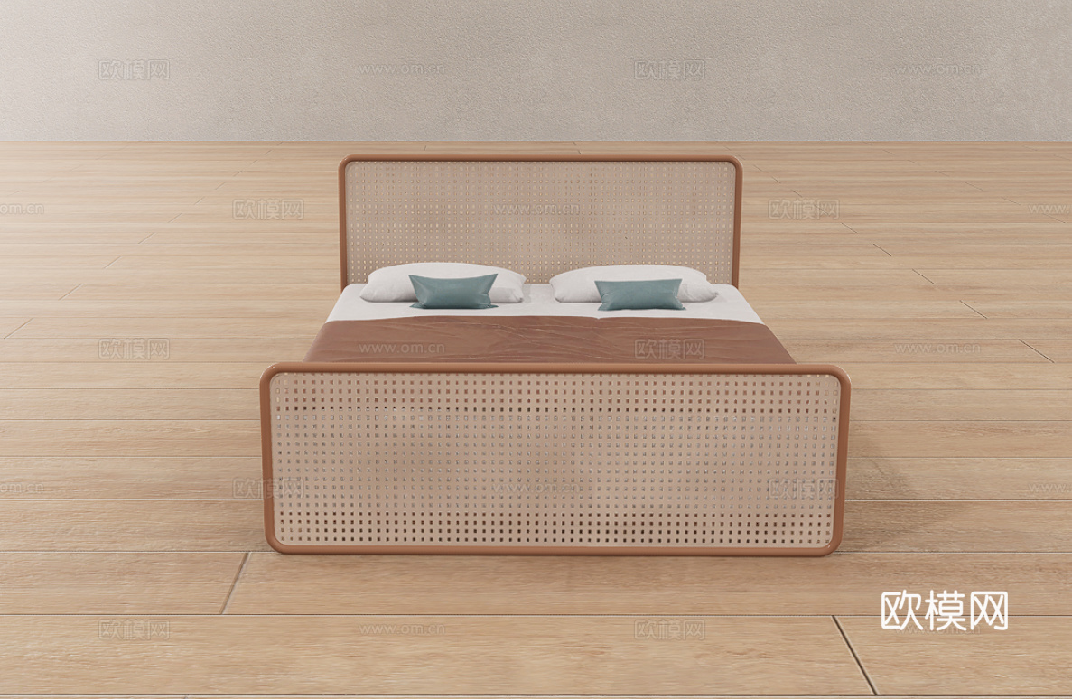藤艺双人床su模型