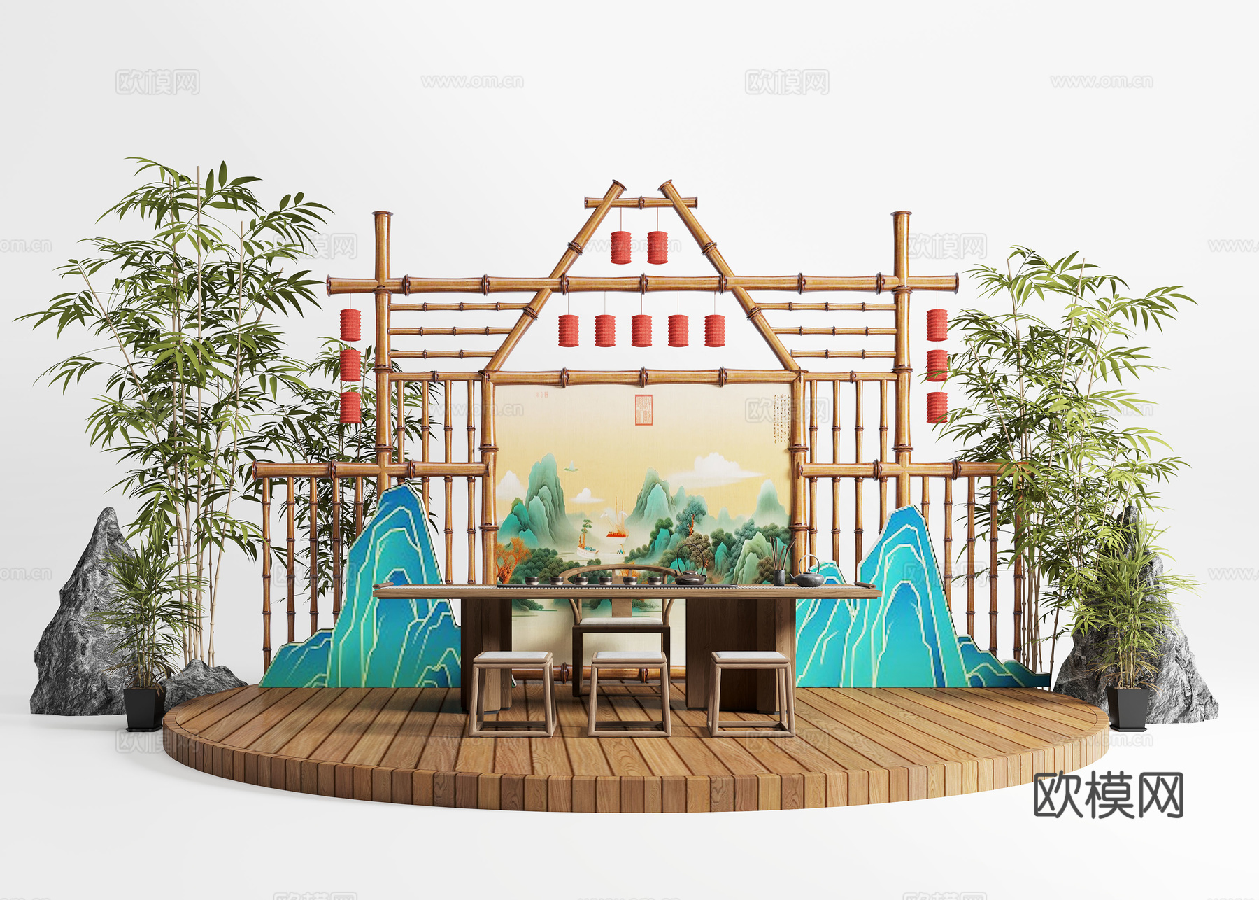 新中式集市美陈 猜灯谜 集市美陈打卡3d模型下载