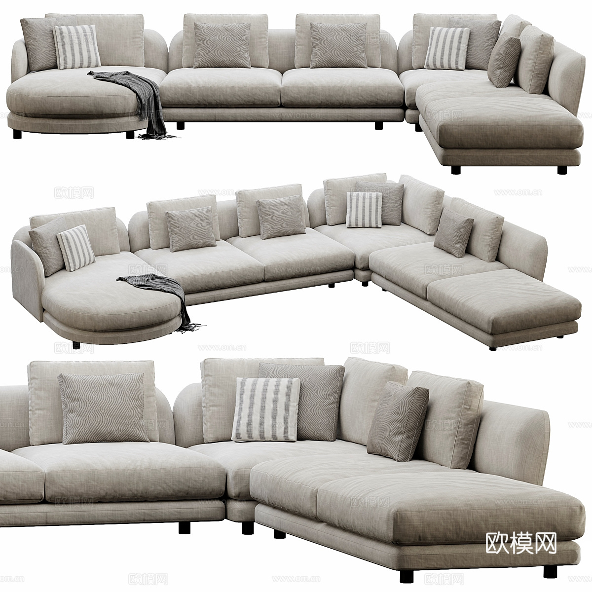 现代意式布艺组合转角沙发3d模型下载（渲染图2）