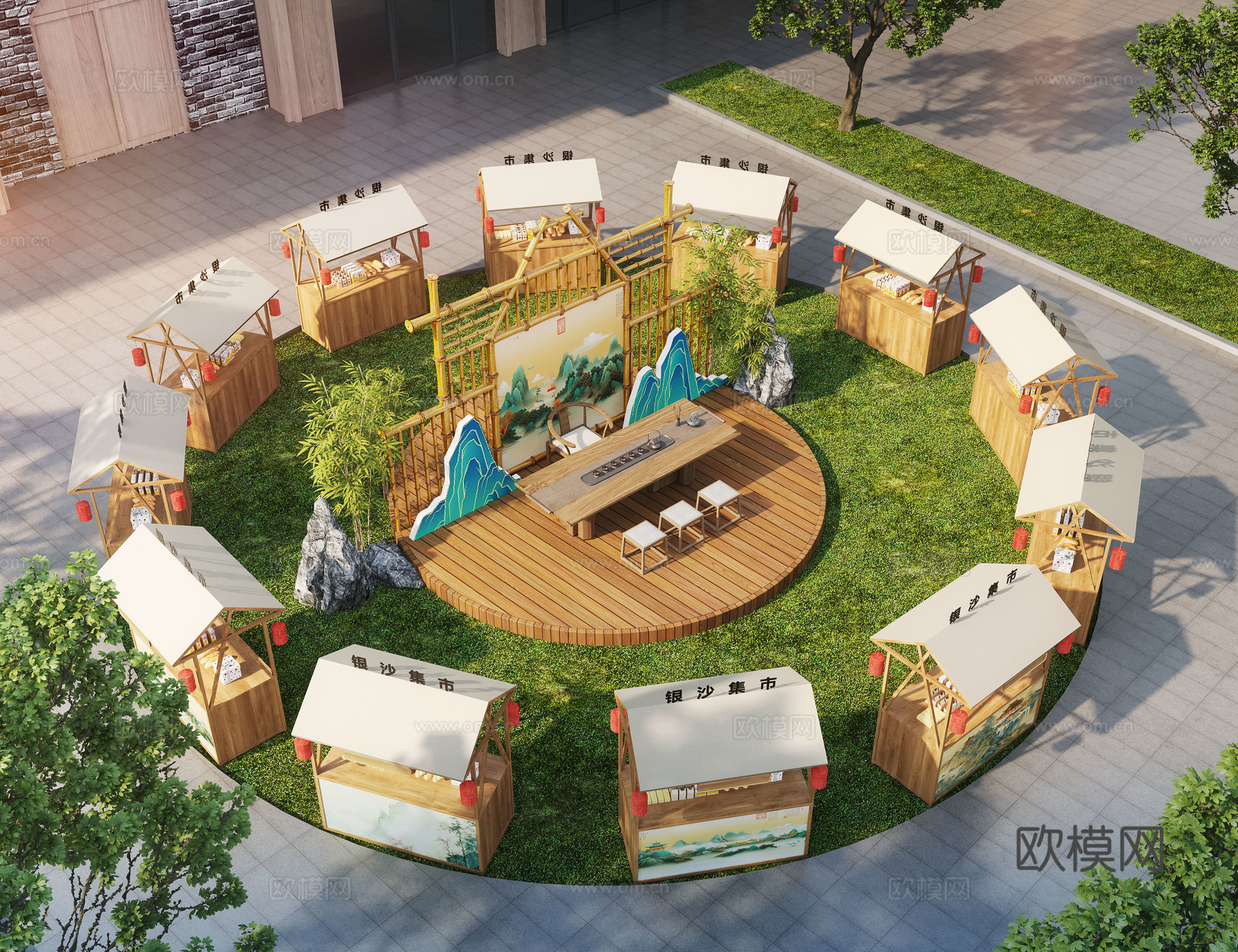 新中式古风集市 集市摊位 集市美陈3d模型下载
