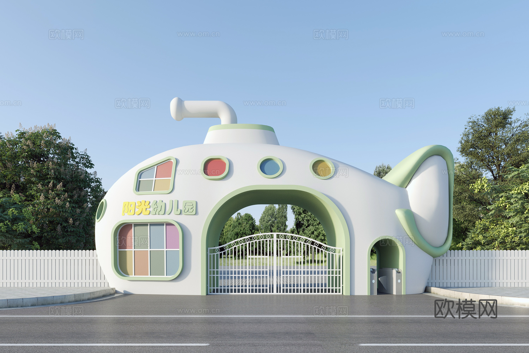 幼儿园大门入口  游乐场入口大门  学校大门门头3d模型下载