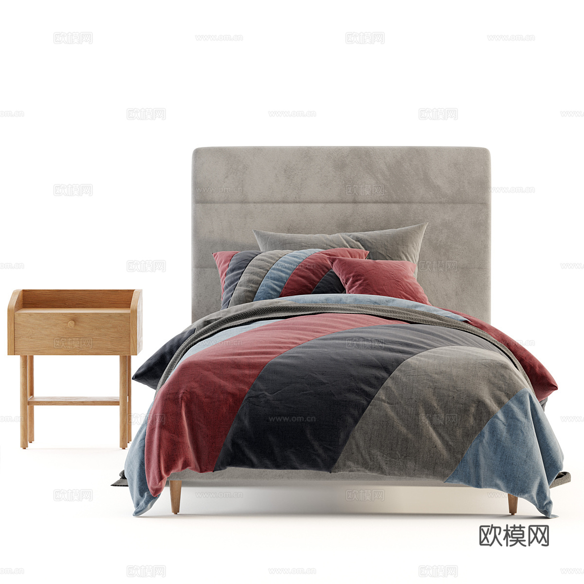 现代北欧布艺单人床3d模型下载（渲染图3）