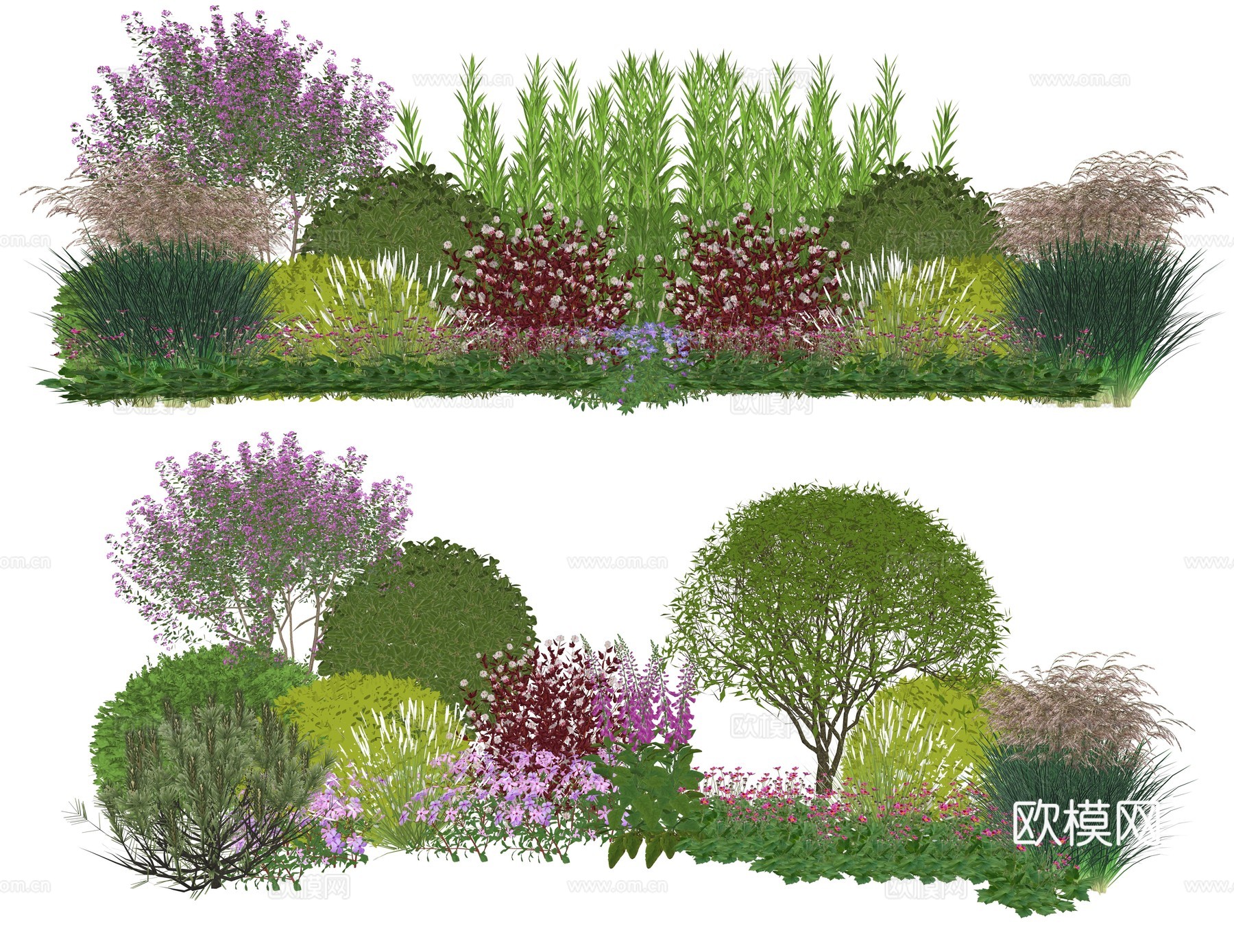 现代庭院花卉植物堆组合su模型