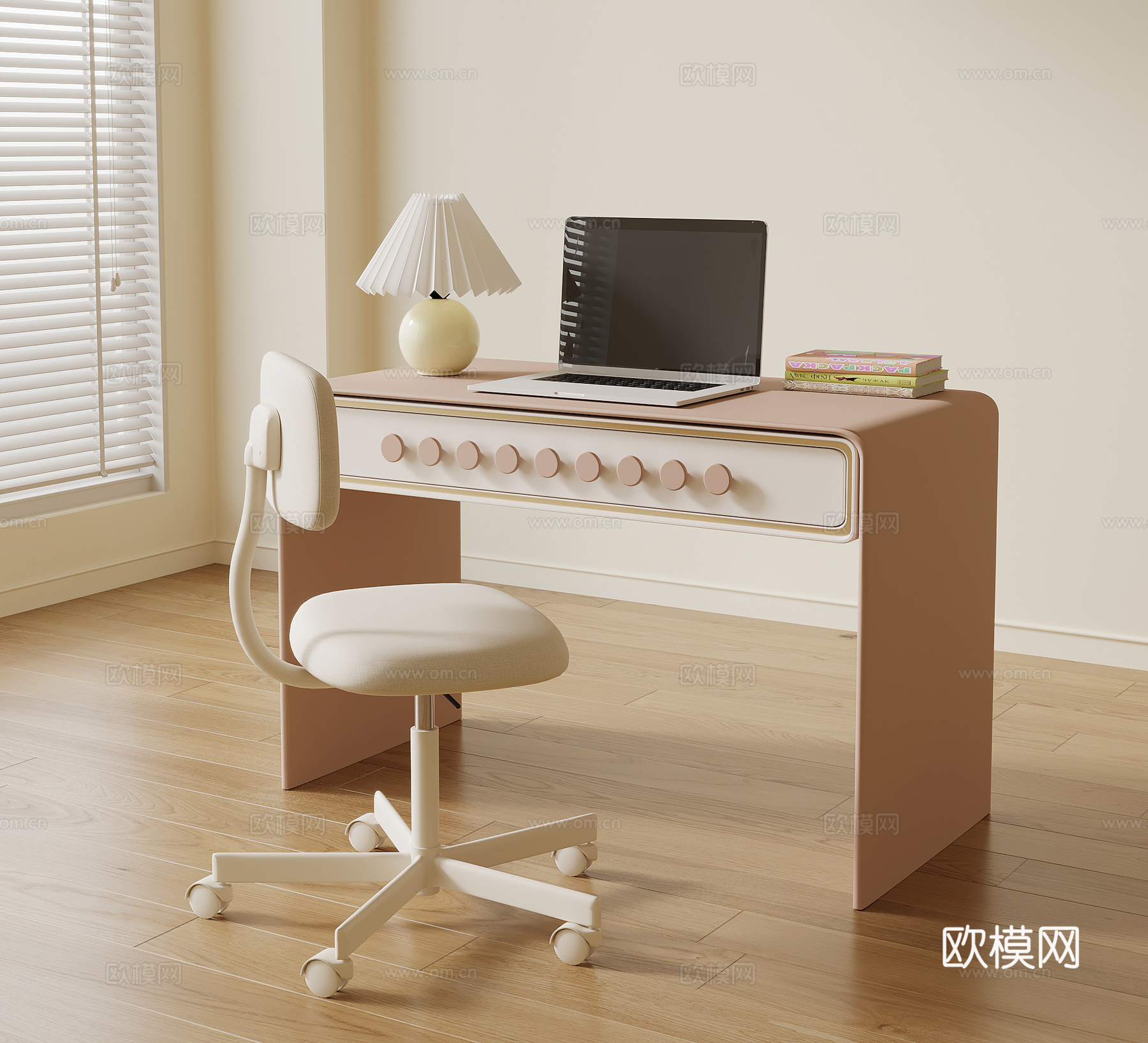 现代奶油风书桌椅 休闲桌椅su模型