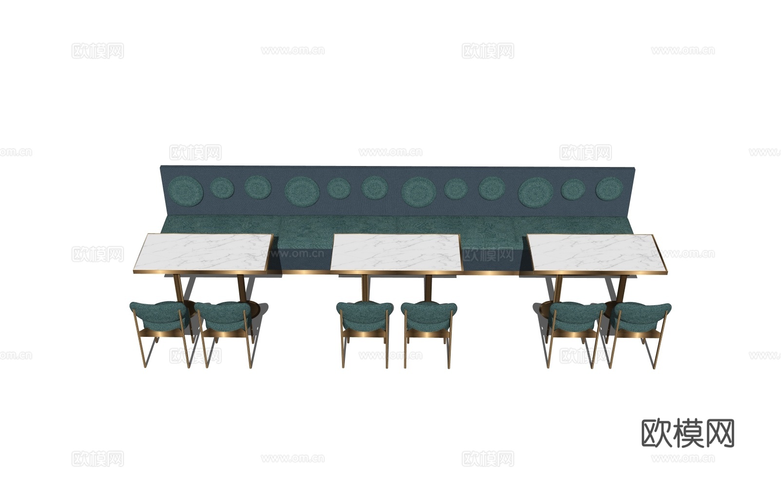 ​​现代轻奢餐厅卡座沙发 轻奢绿绒餐厅套组 圆形装饰背沙发su模型