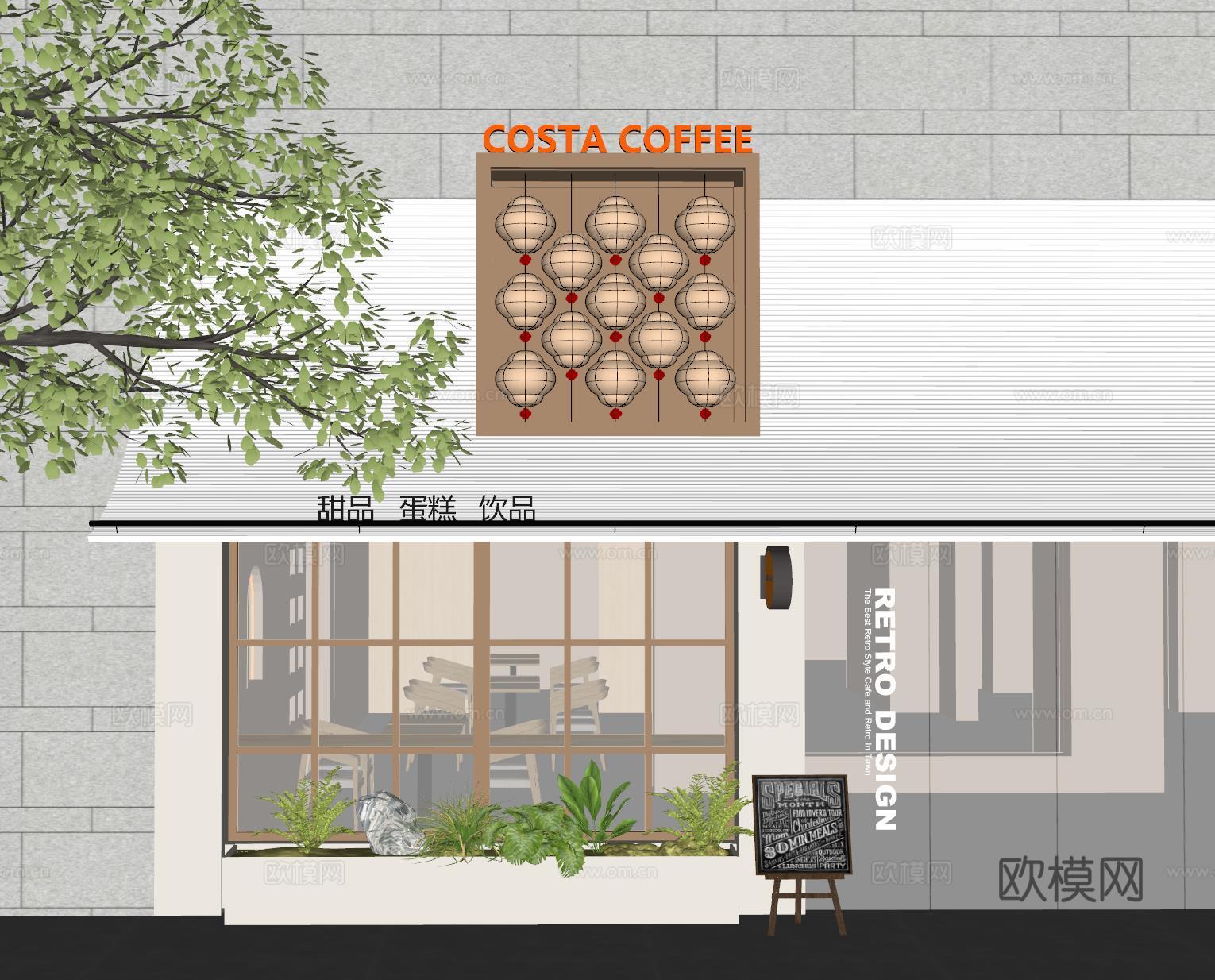 现代店铺门头 咖啡店门头su模型