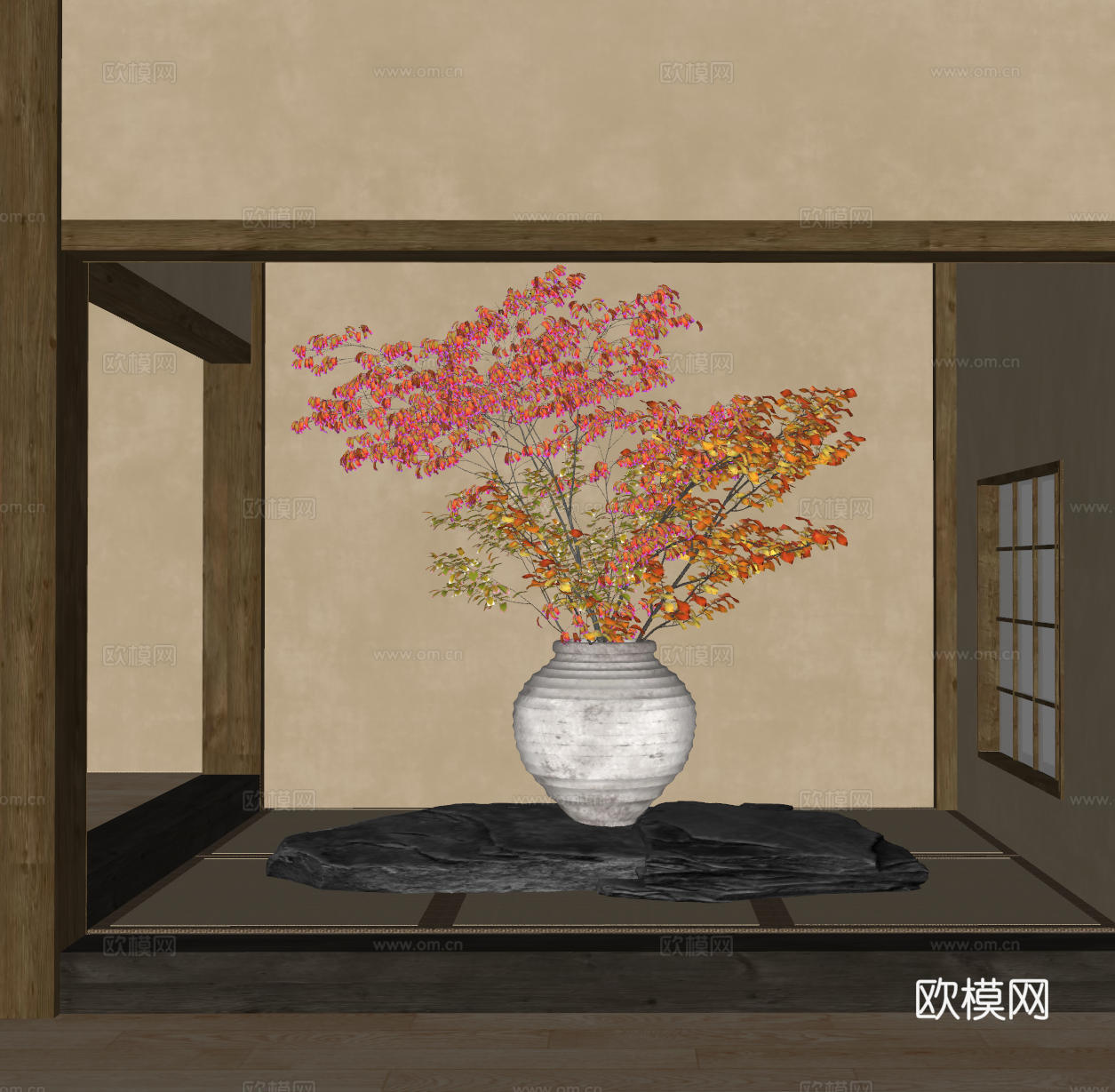 侘寂风花艺装置 大型花艺su模型