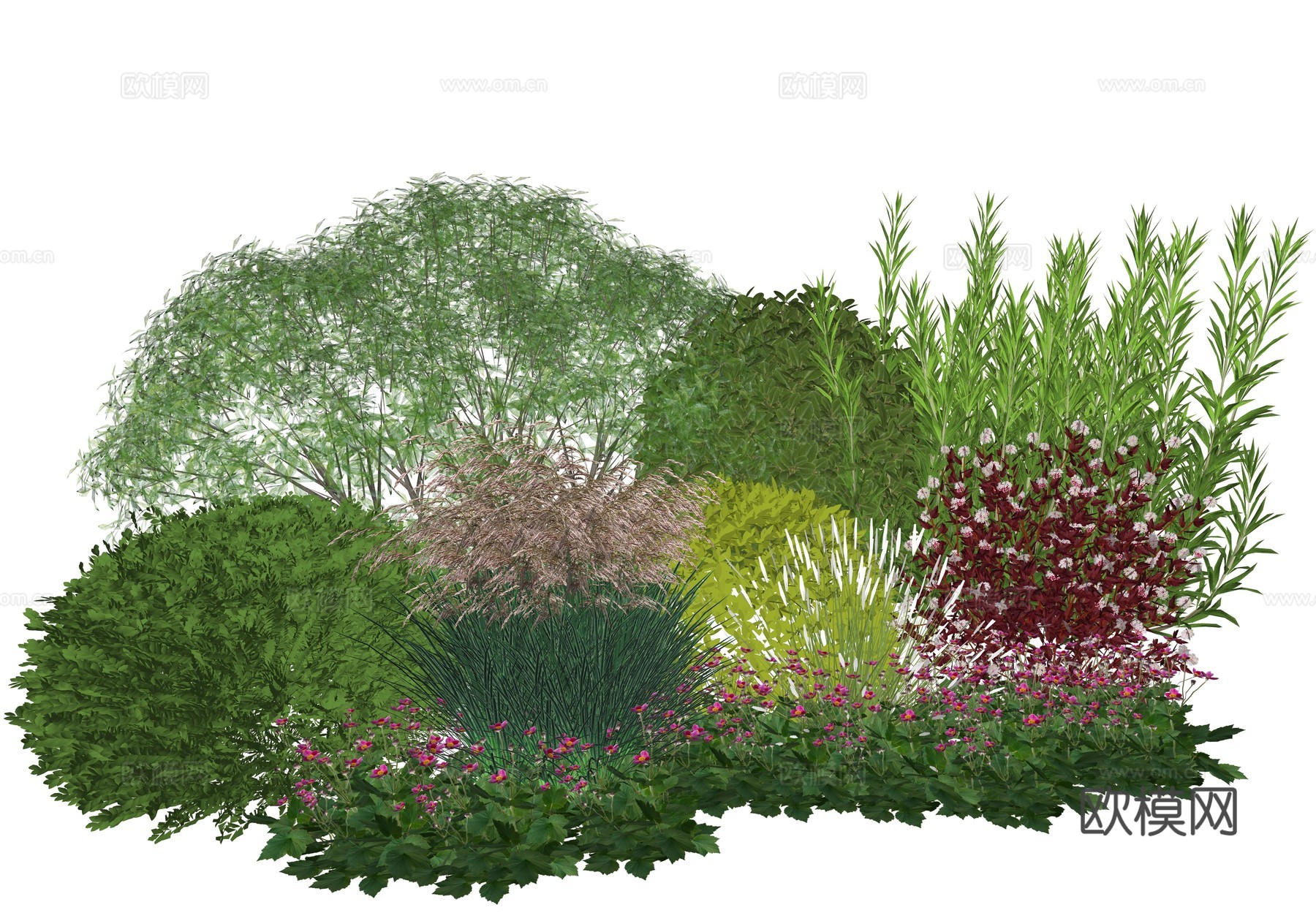 现代庭院花卉植物堆组合su模型