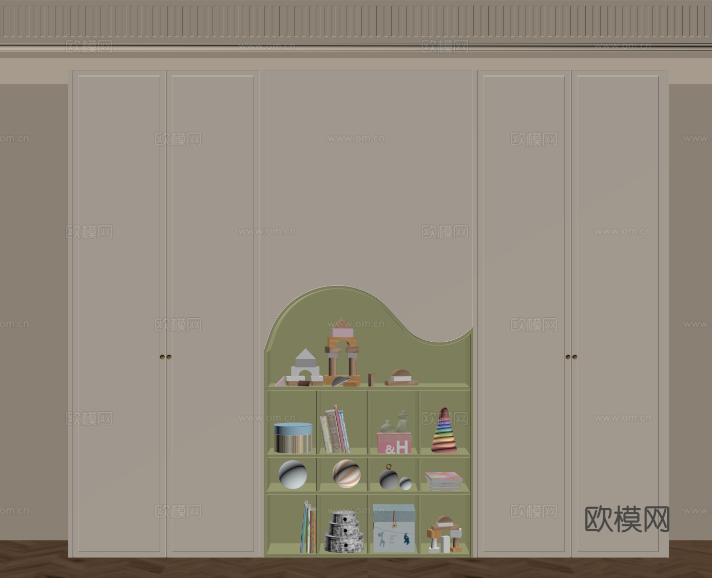 现代奶油风衣柜 边柜 玩具柜su模型