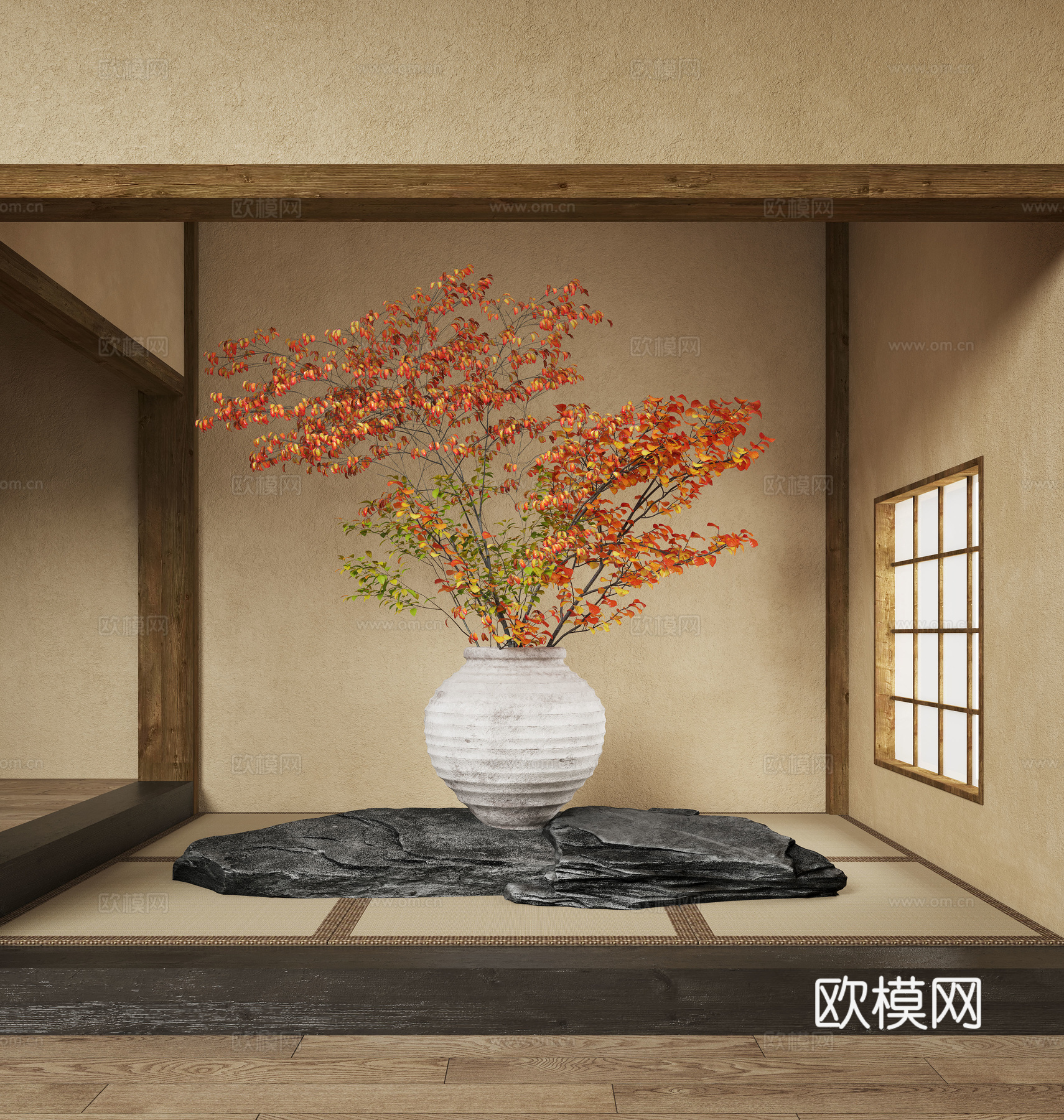 侘寂风花艺装置 大型花艺su模型