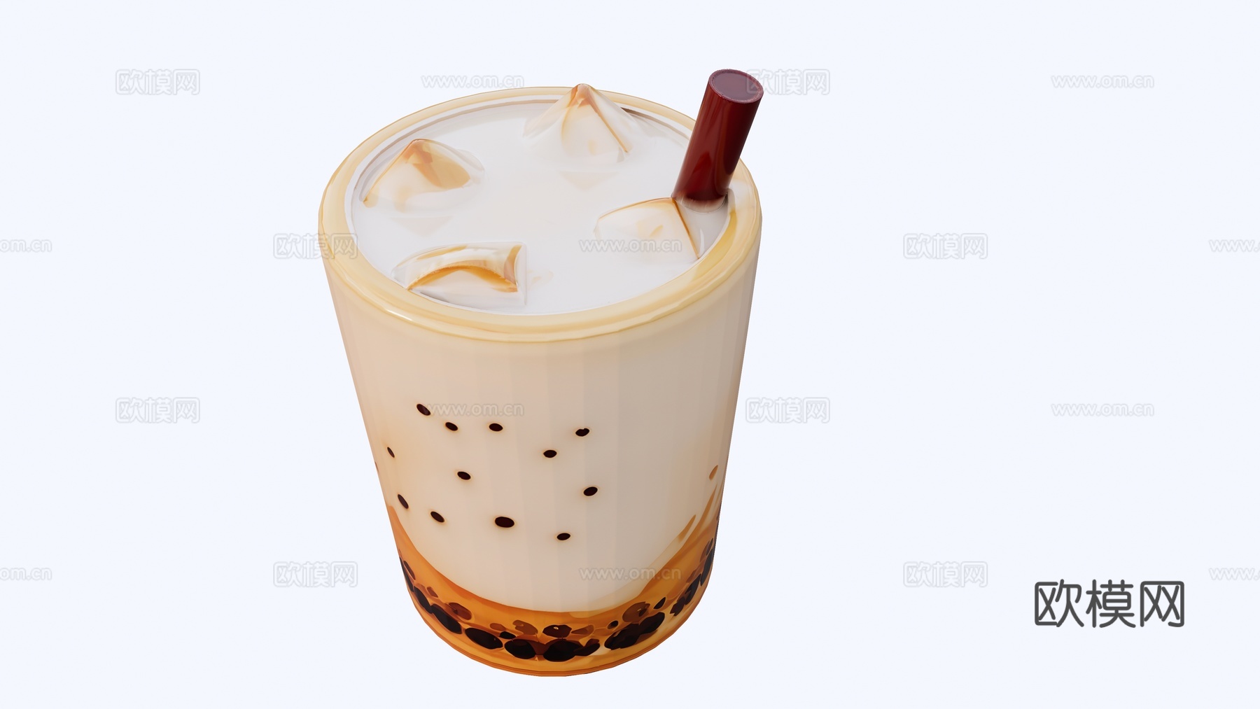加冰块的咖啡奶茶带吸管su模型