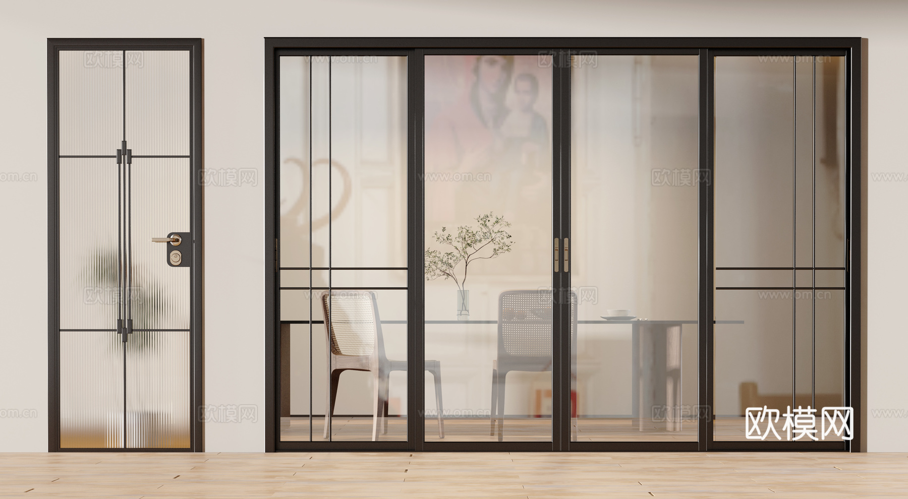 现代玻璃门免费3d模型下载