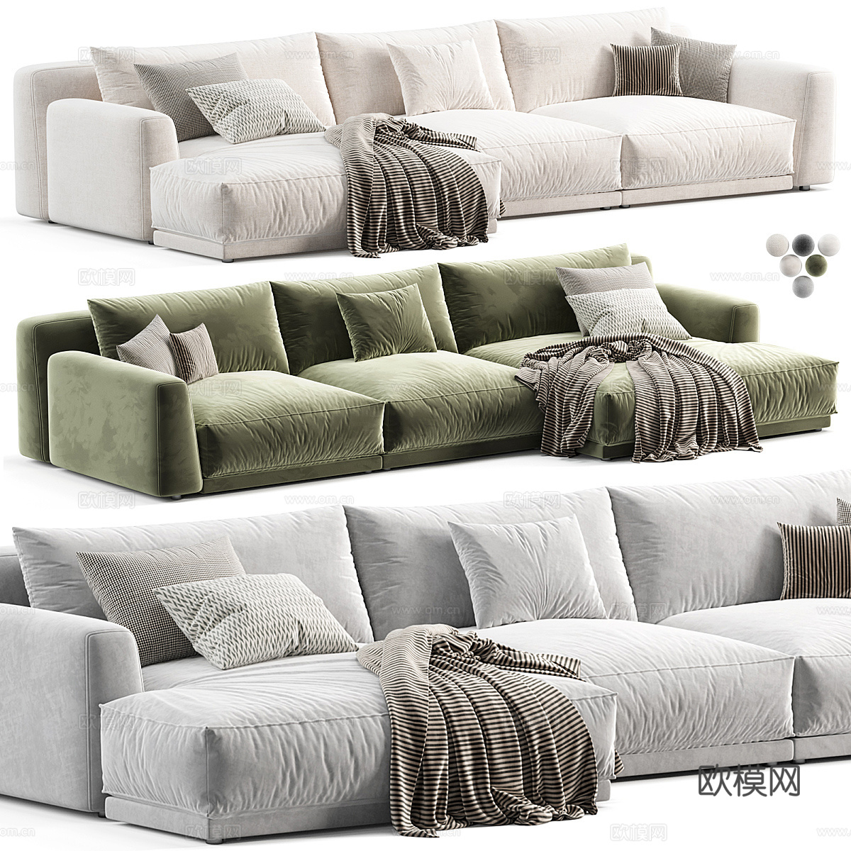 现代 Poliform Paris 布艺转角沙发3d模型下载（渲染图3）