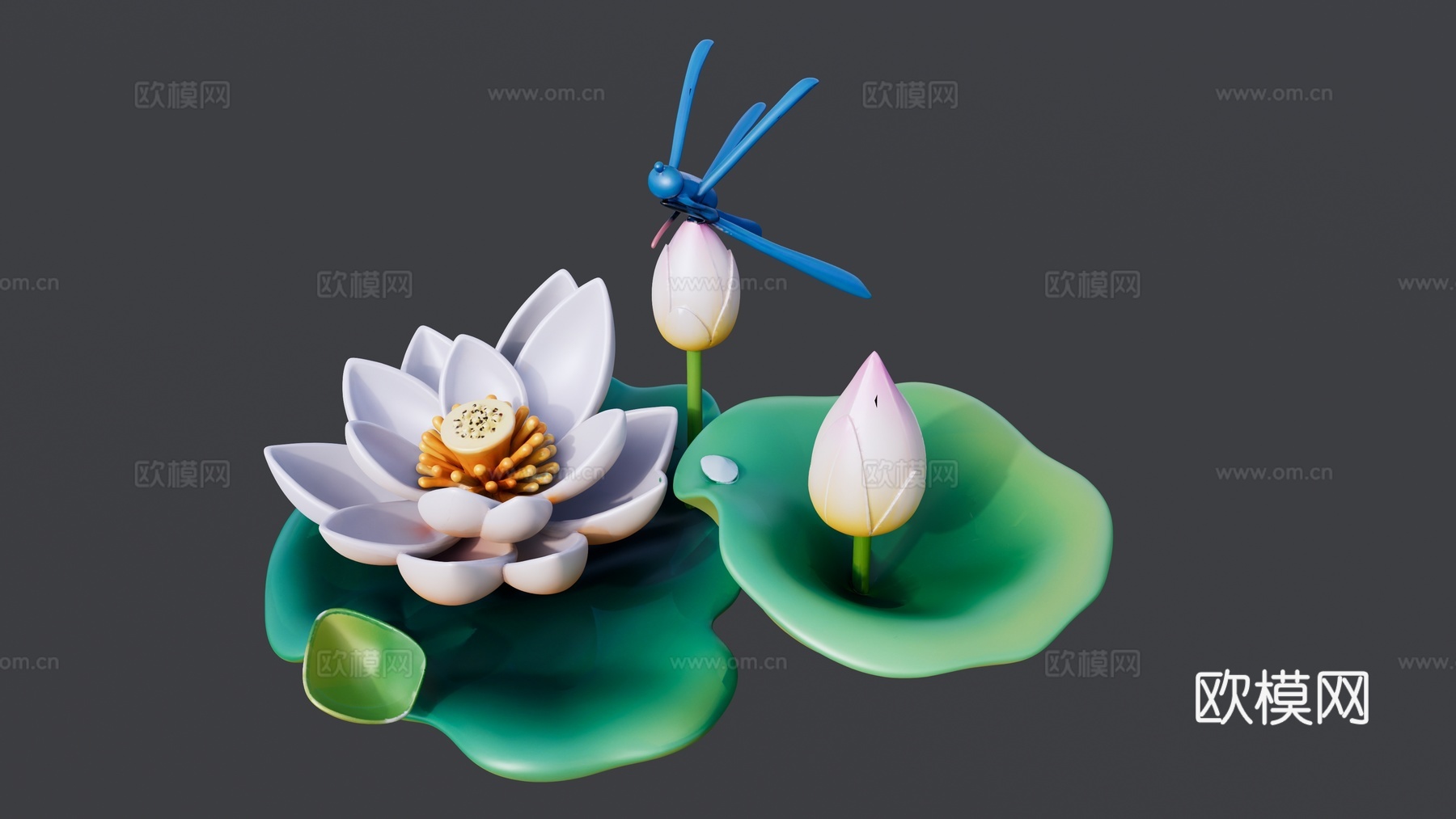 蜻蜓荷花荷叶组合装饰摆件su模型