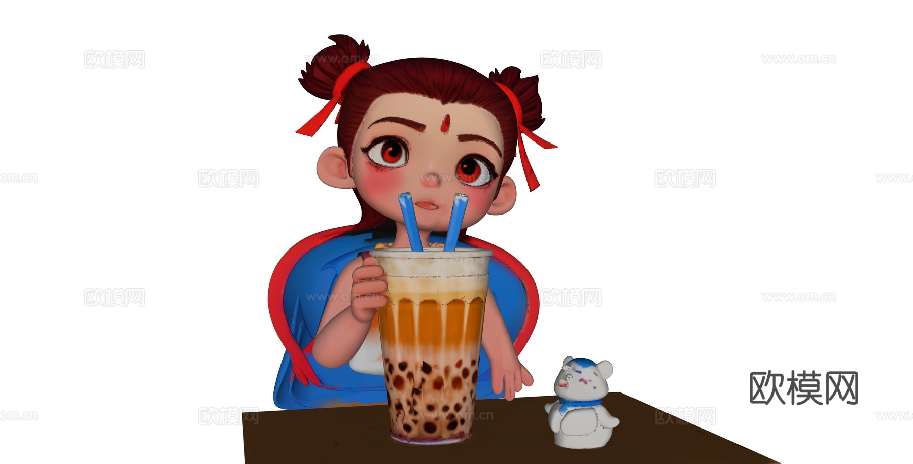 喝奶茶的哪吒su模型