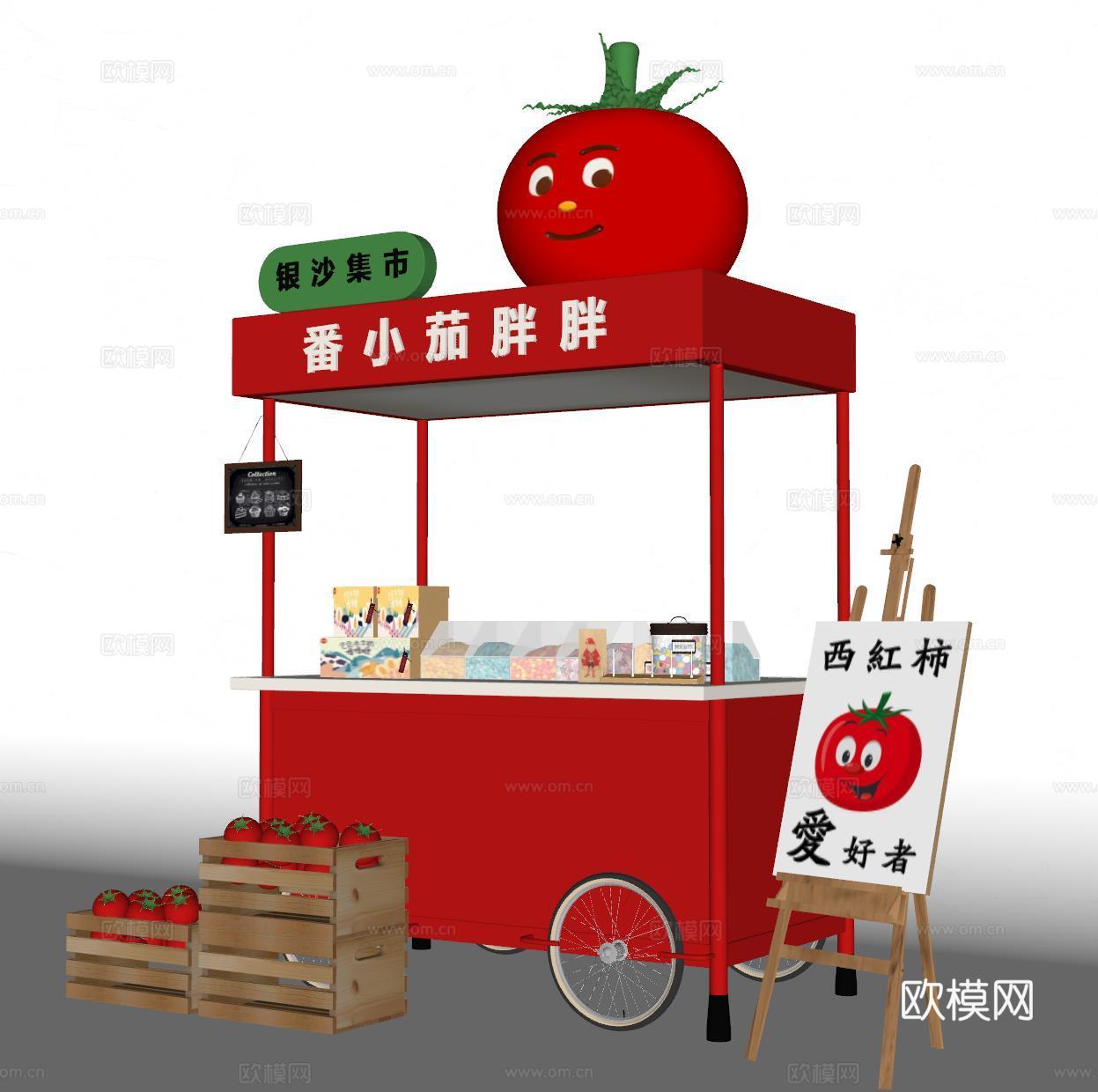 现代集市摊位 售货车 夜市摊位su模型