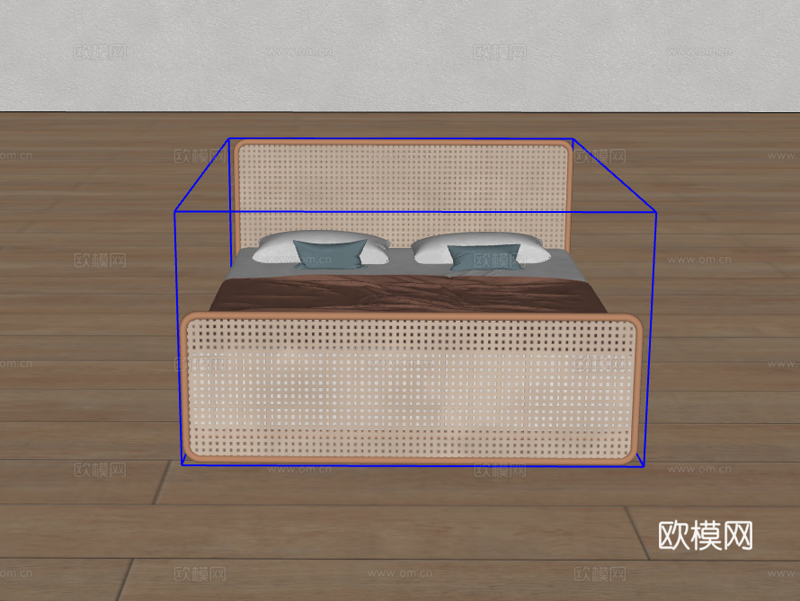 藤艺双人床su模型