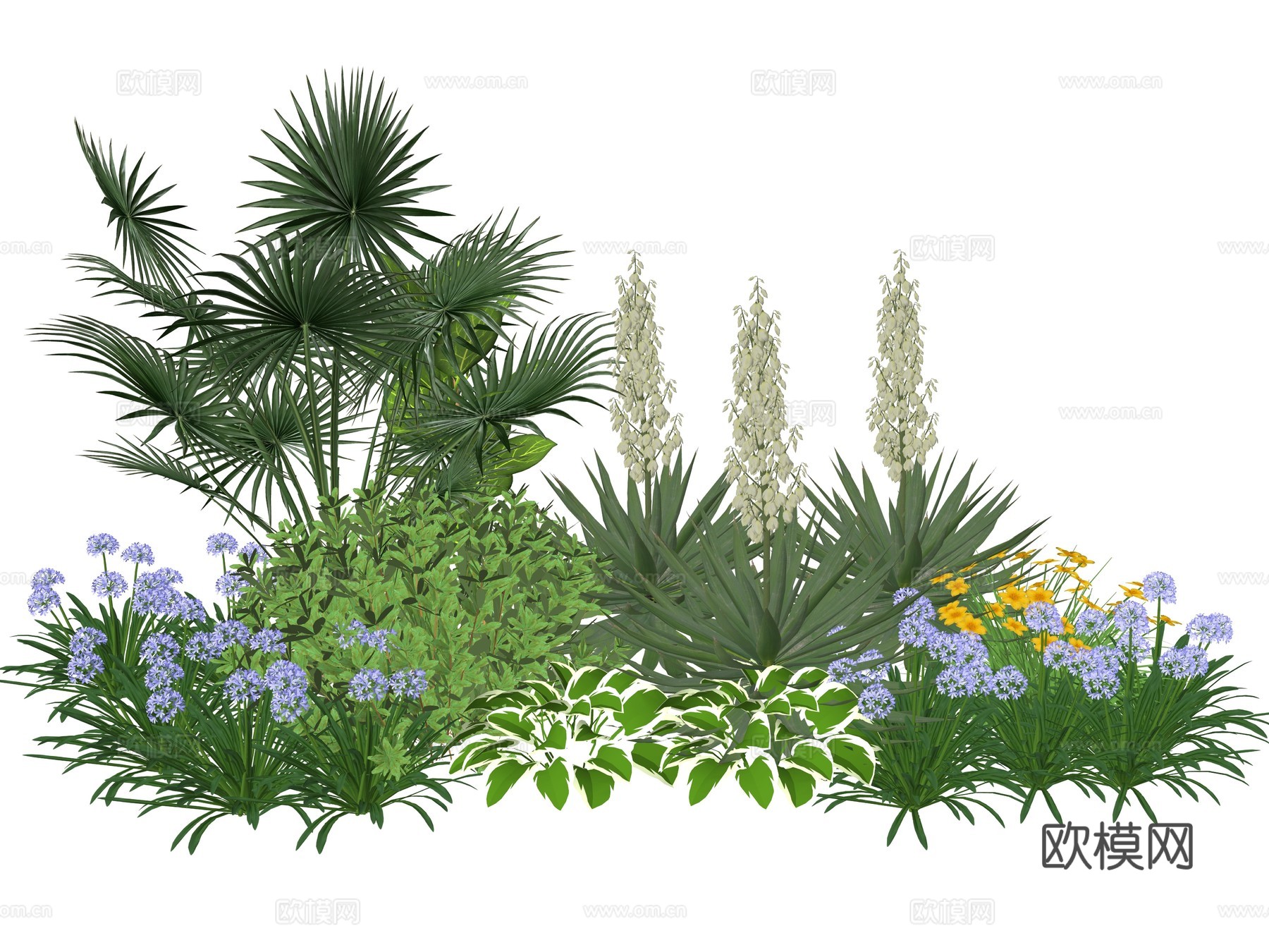 现代庭院花卉植物堆组合su模型