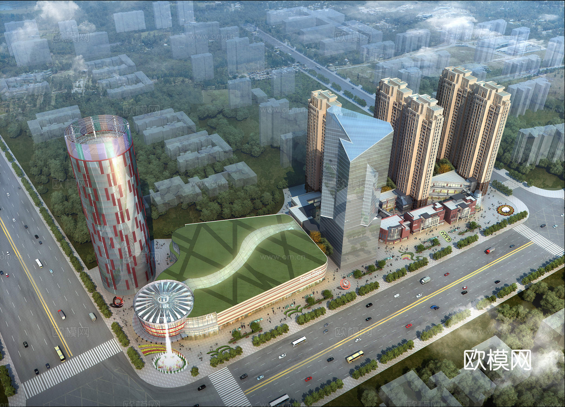 现代住宅商业街商场建筑外观3d模型下载